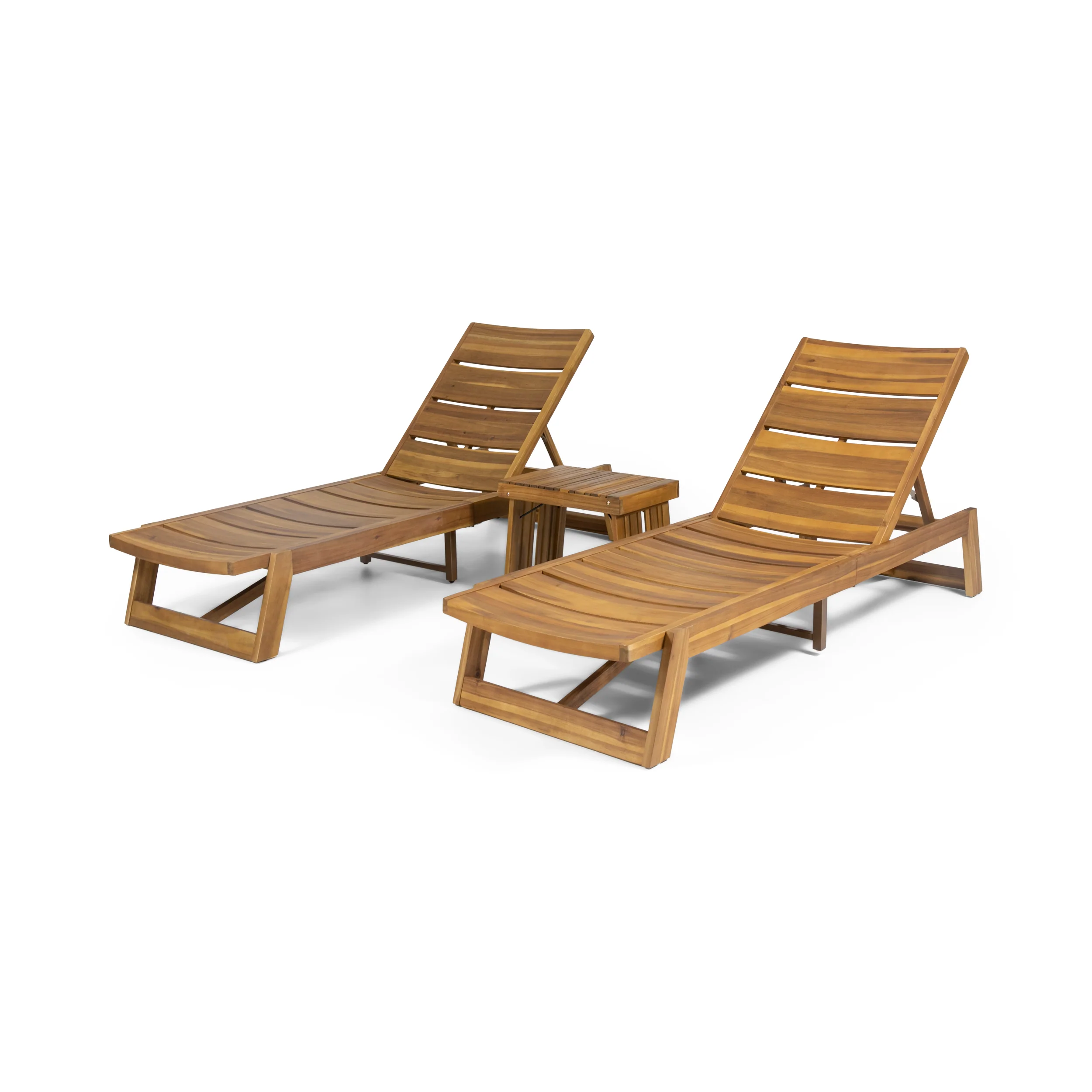 Karyme Outdoor Acacia Wood 3 Piece Chaise Lounge Set - furnishings