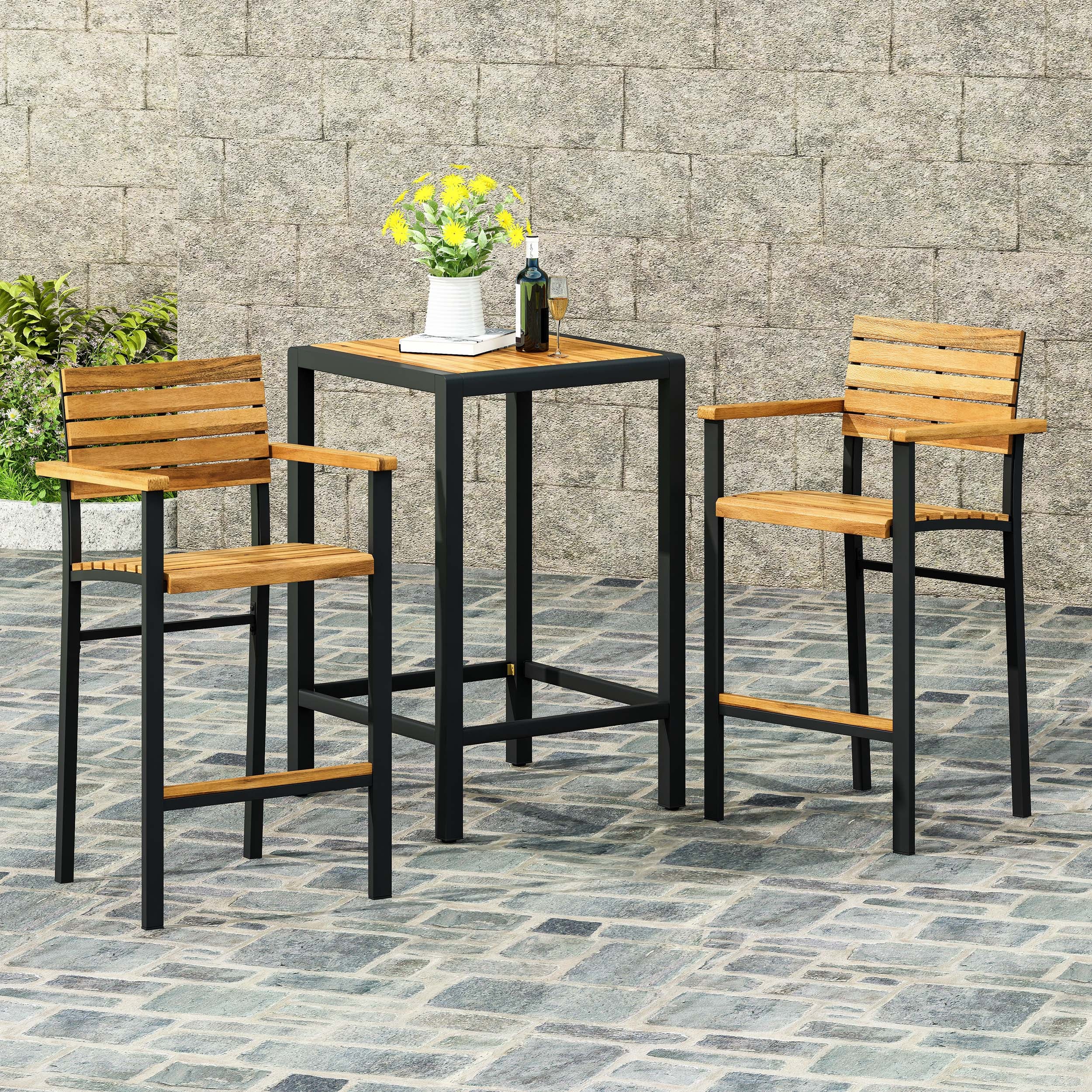 Darryn Modern Industrial Acacia Wood Barstool (Set of 2) - furnishings