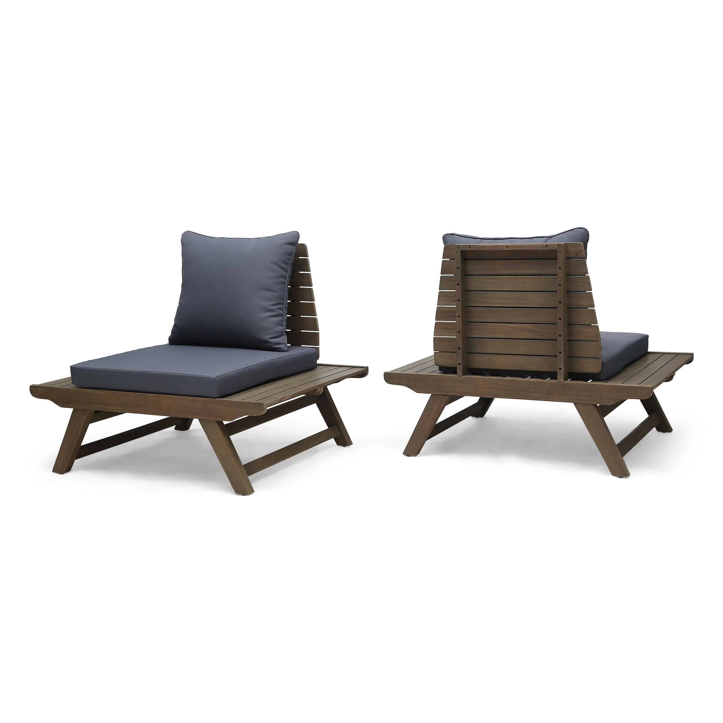 Kailee Outdoor Wooden Club Chairs with Cushions (Set of 2), Dark Gray and Gray Finish - furnishings
