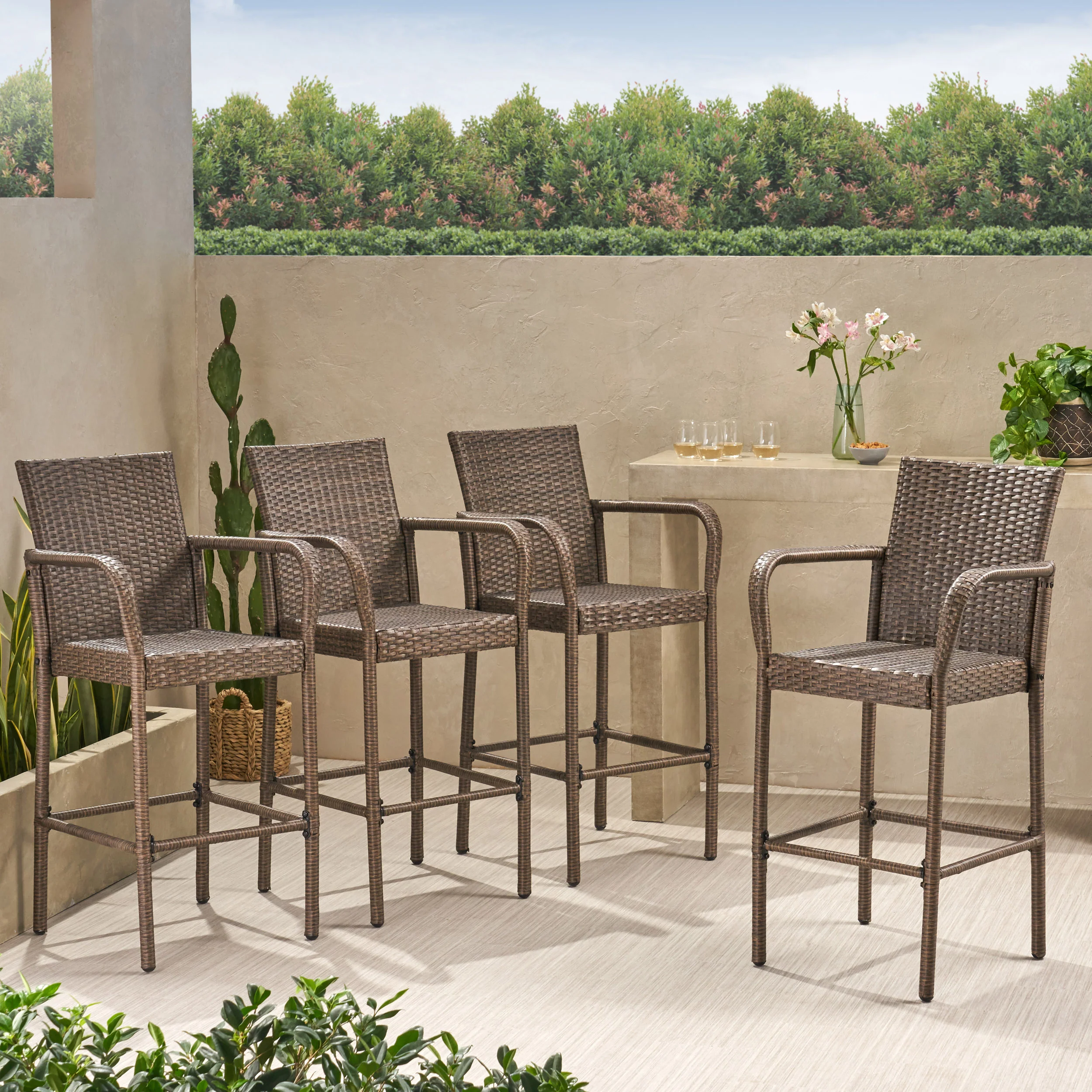 Conquista 30-Inch Outdoor Mix Mocha Wicker Barstool - furnishings