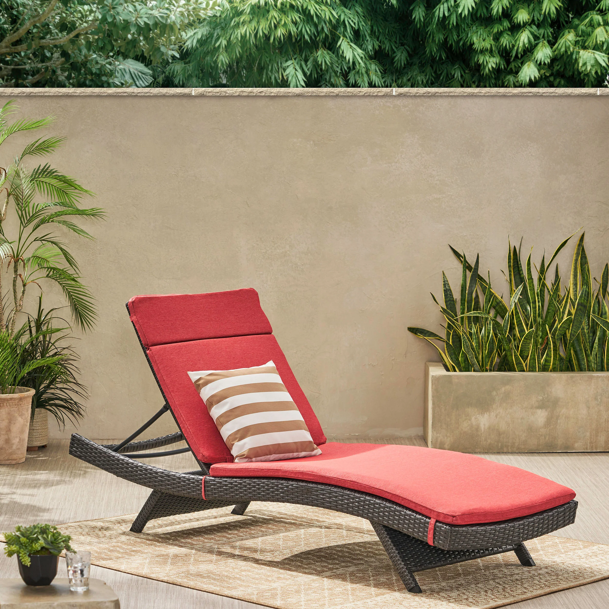 Nassau Outdoor Grey Wicker Adjustable Chaise Lounge with Cushion - furnishings