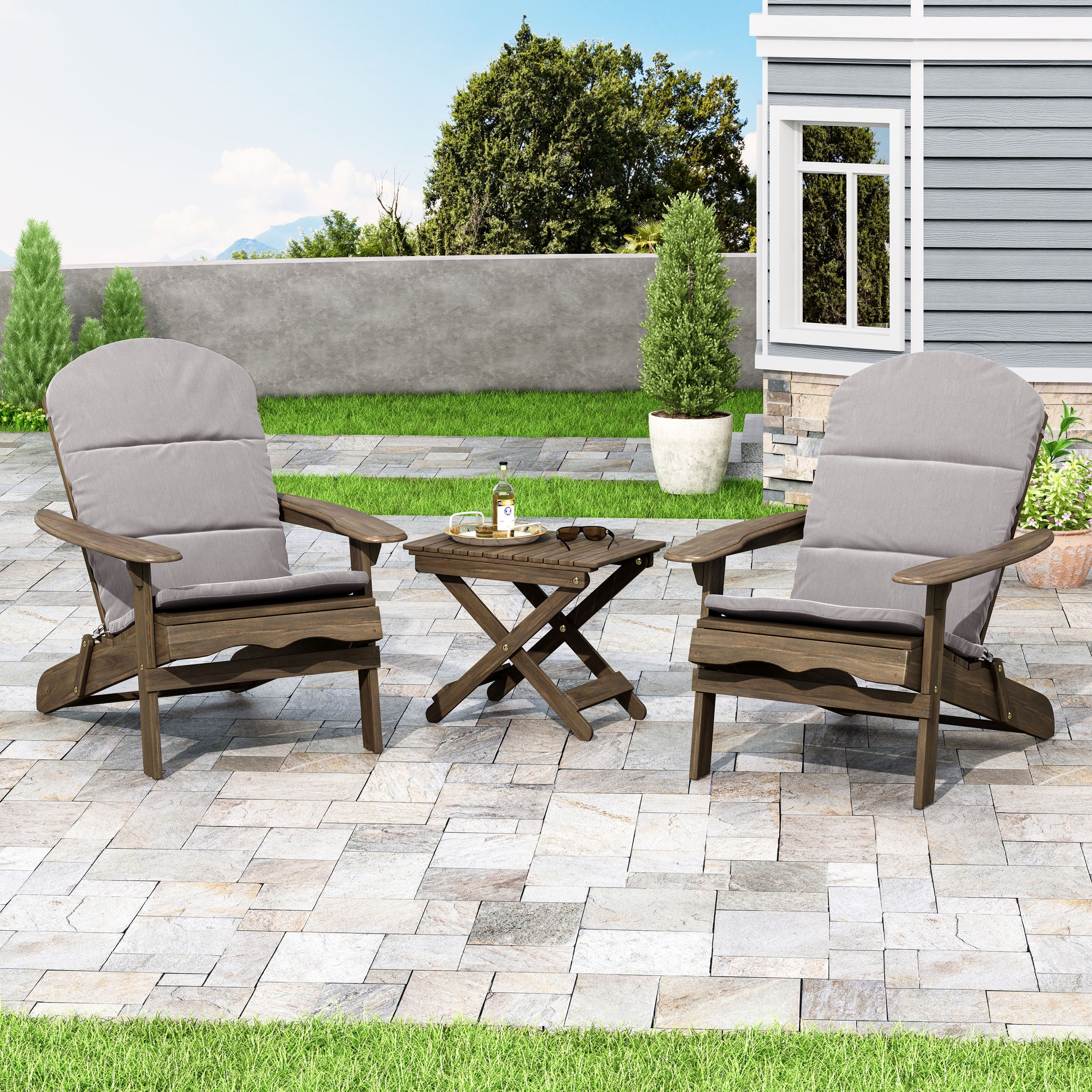 Reed Outdoor 2 Seater Acacia Wood Chat Set with Water Resistant Cushions - furnishings