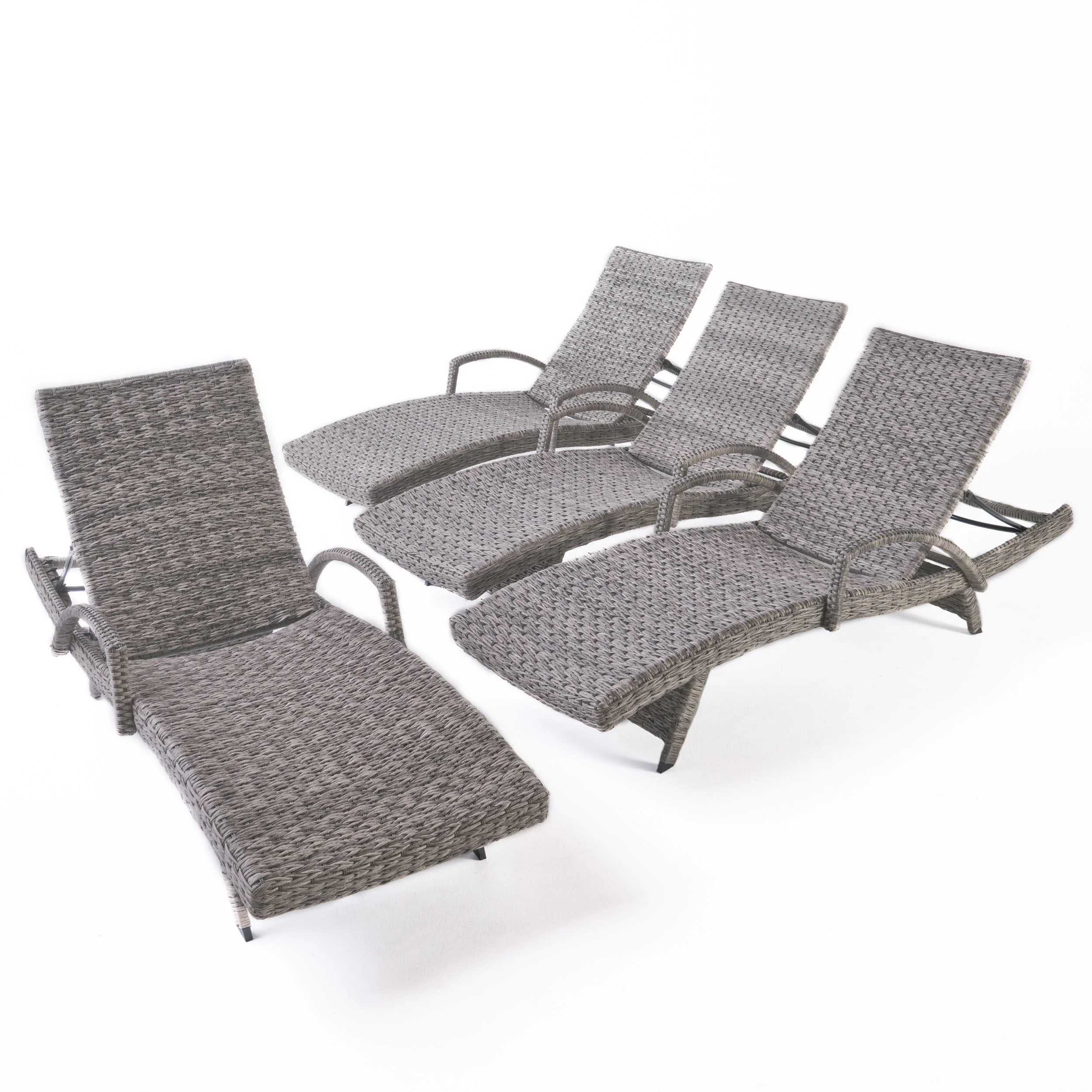 Keira Outdoor Armed Aluminum Framed Grey Wicker Chaise Lounge - furnishings