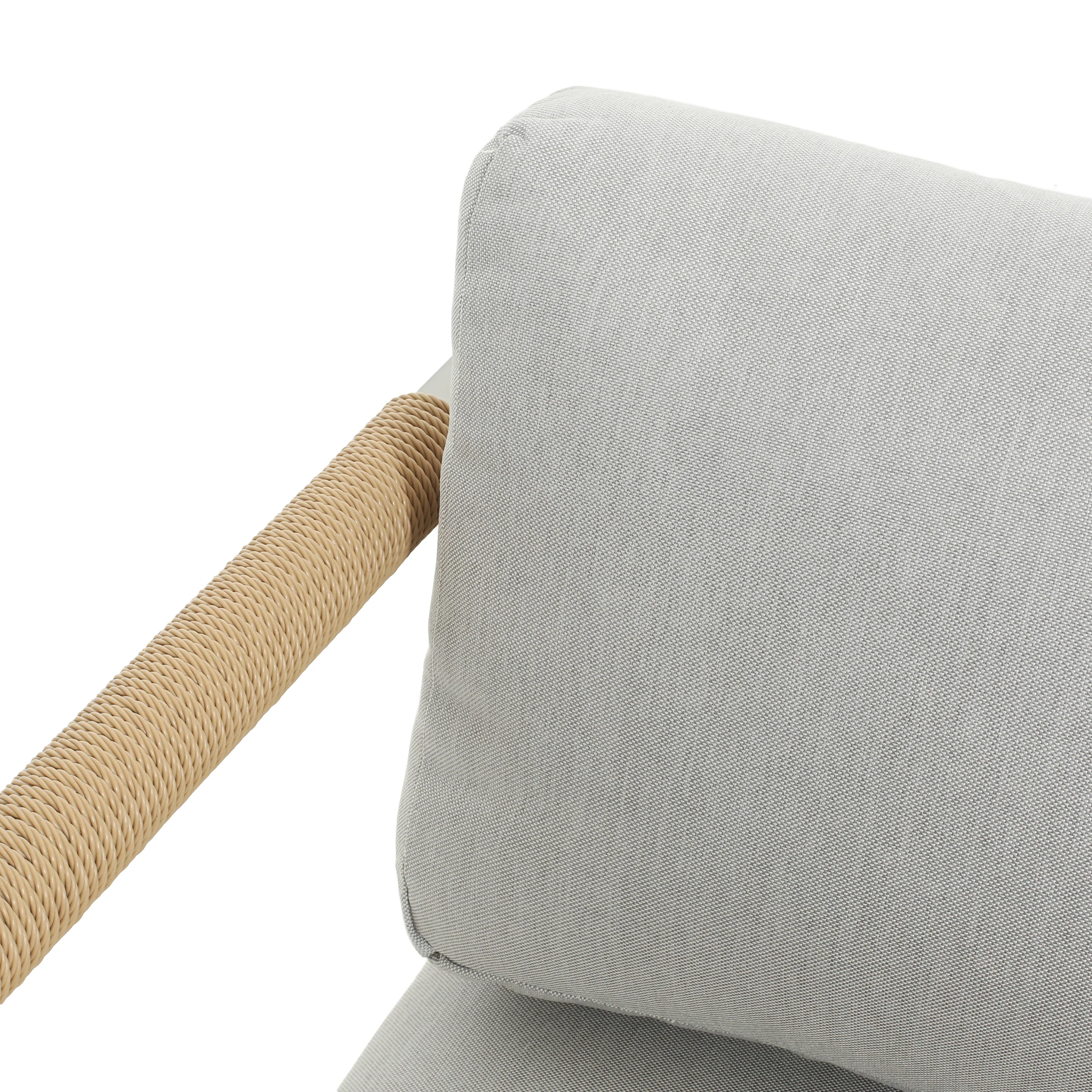 Eamon Outdoor Upholstered Thick Cushioned Arm Chair with Rattan Accents, Light Grey - furnishings