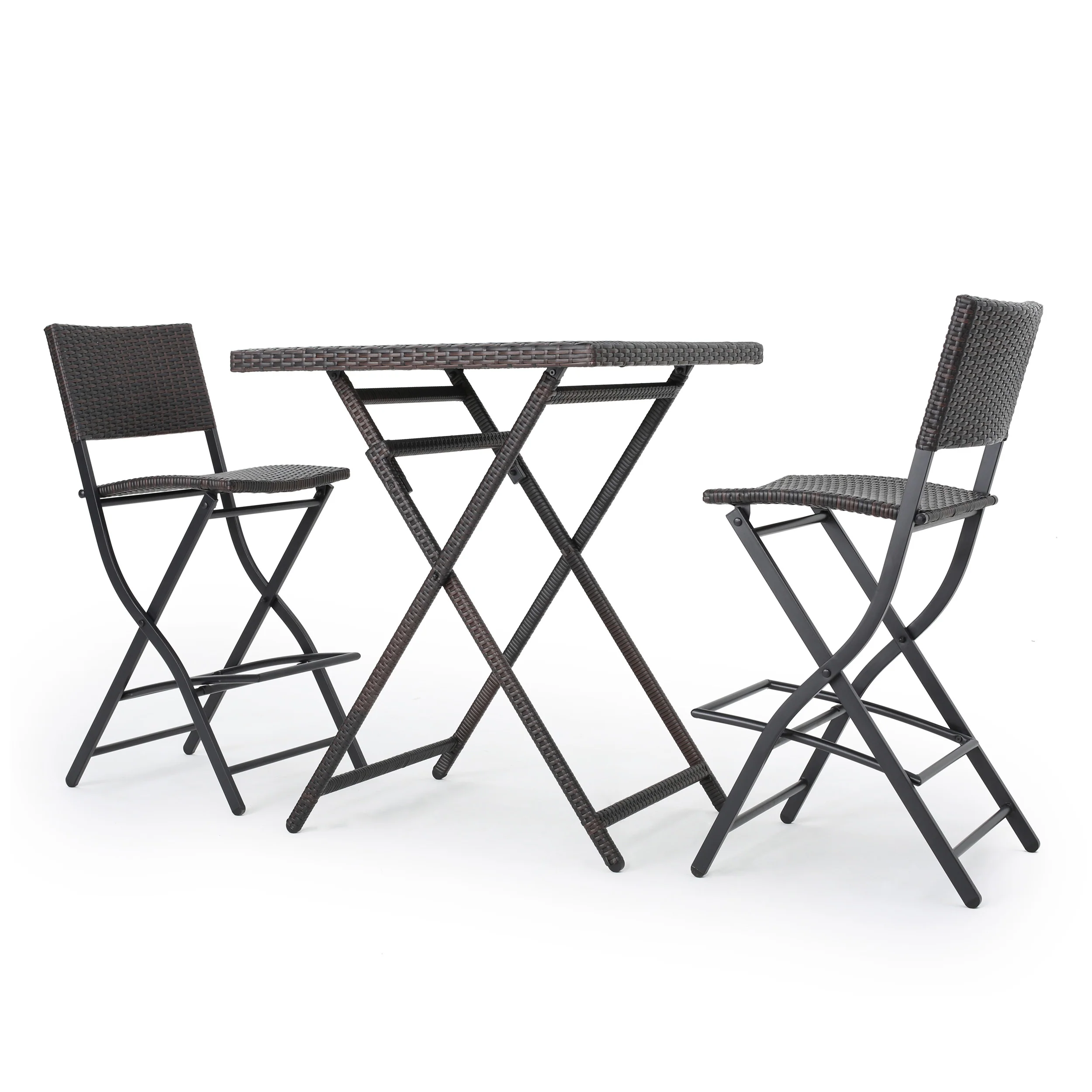Marinelli Outdoor Multibrown Wicker 3 Piece Bar Set - furnishings