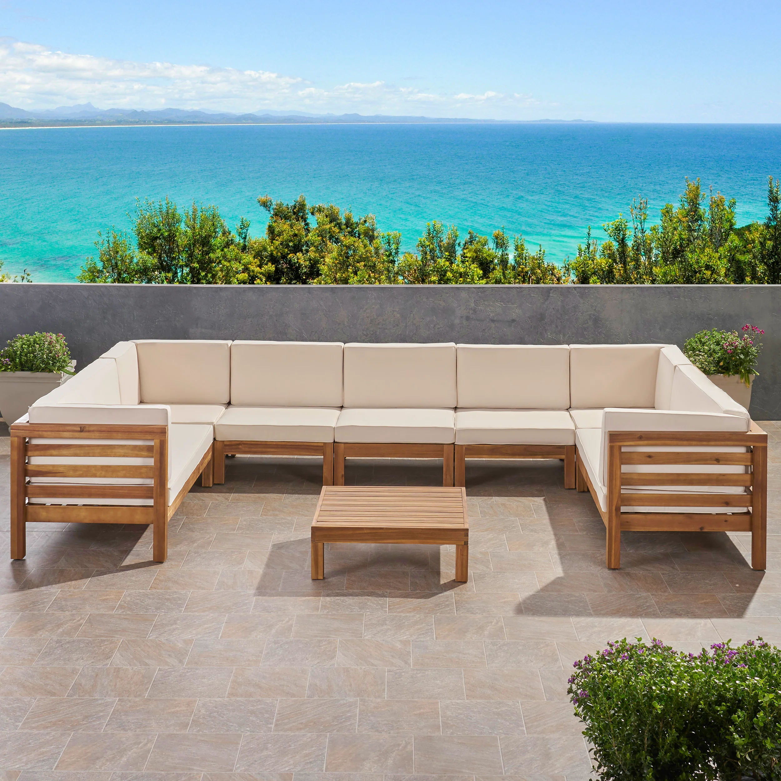 Emma Outdoor 9 Seater Acacia Wood Sectional Sofa Set - furnishings