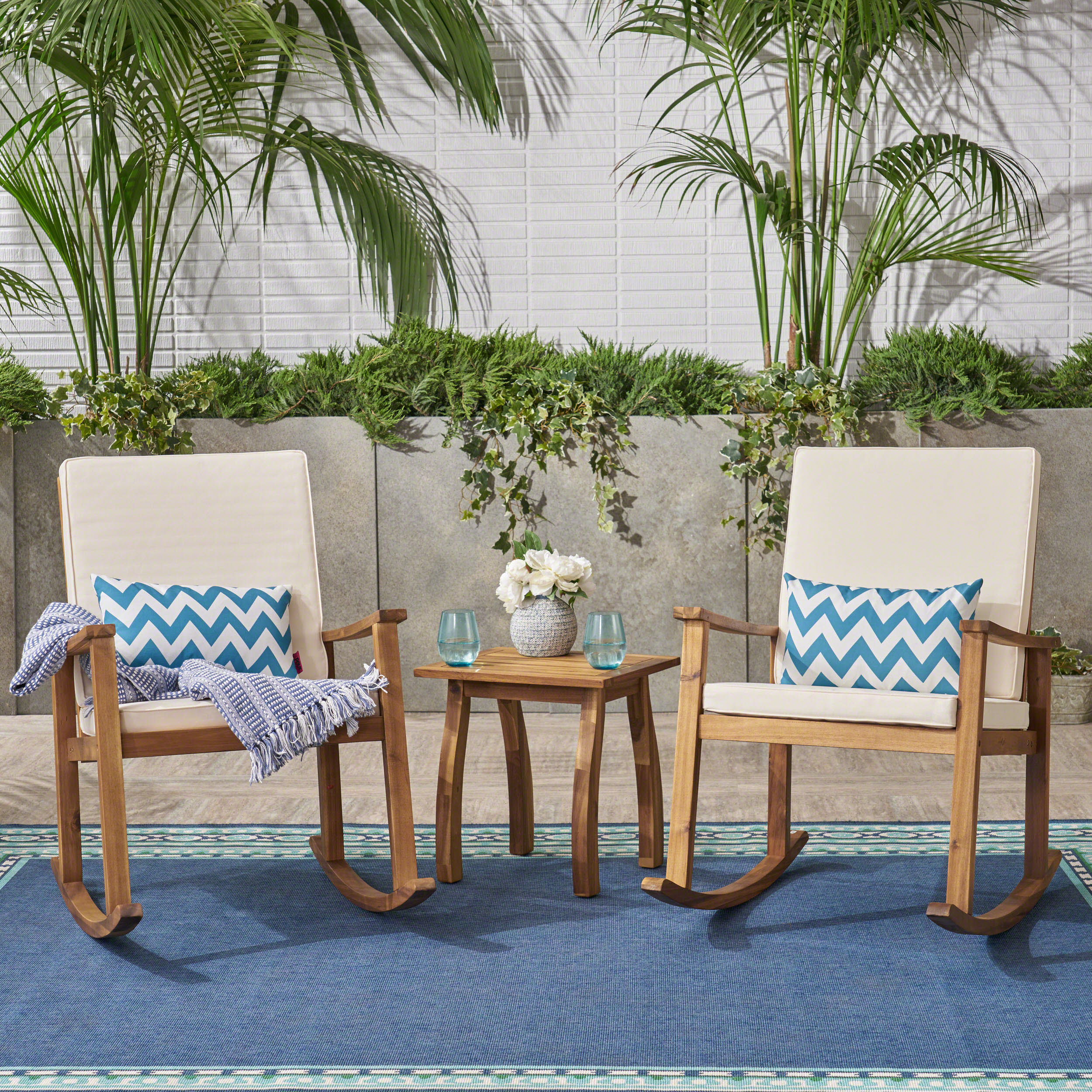 Aeney Outdoor Acacia Wood Rocking Chair and Table Set - furnishings