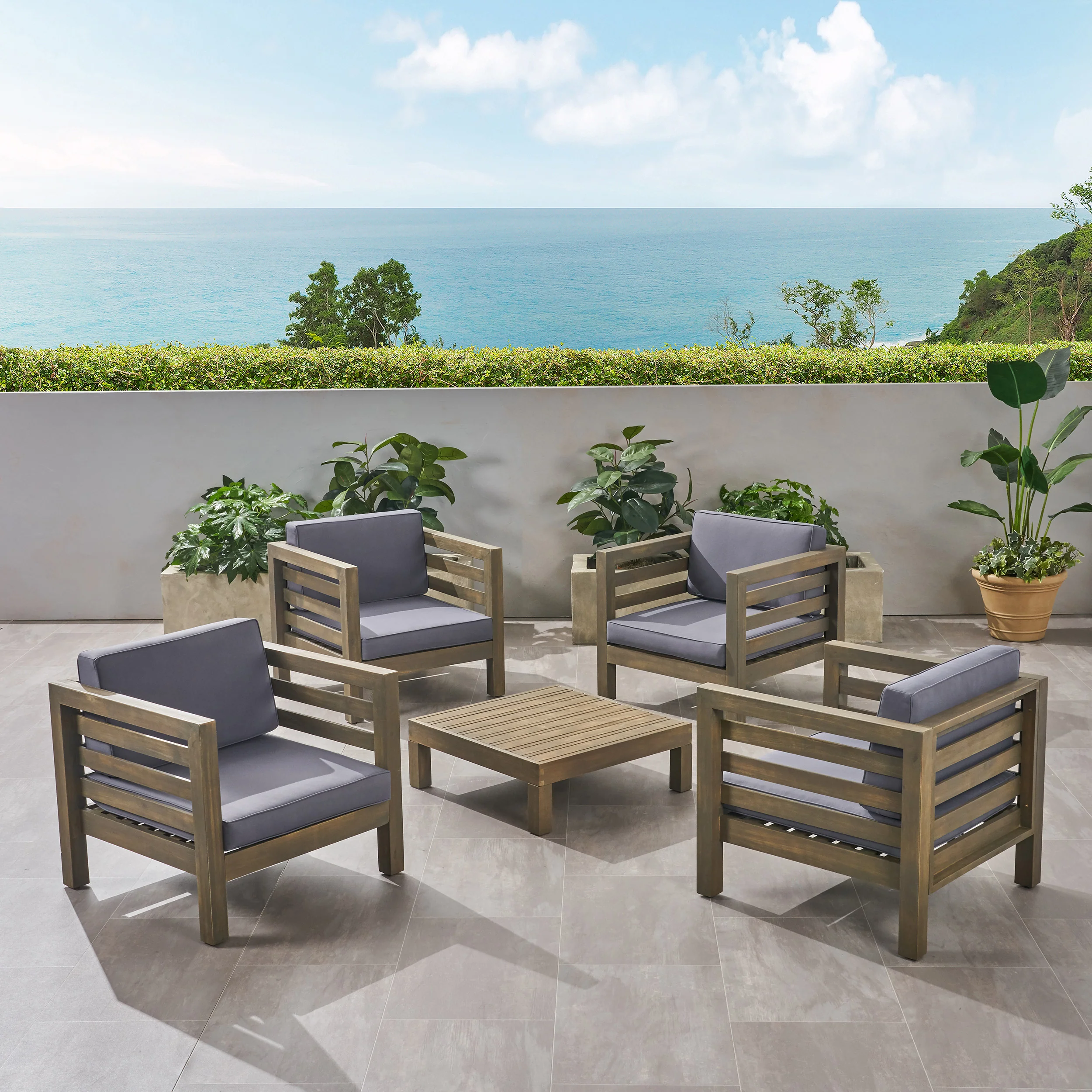 Emma Outdoor 4 Seater Acacia Wood Club Chair and Coffee Table Set - furnishings