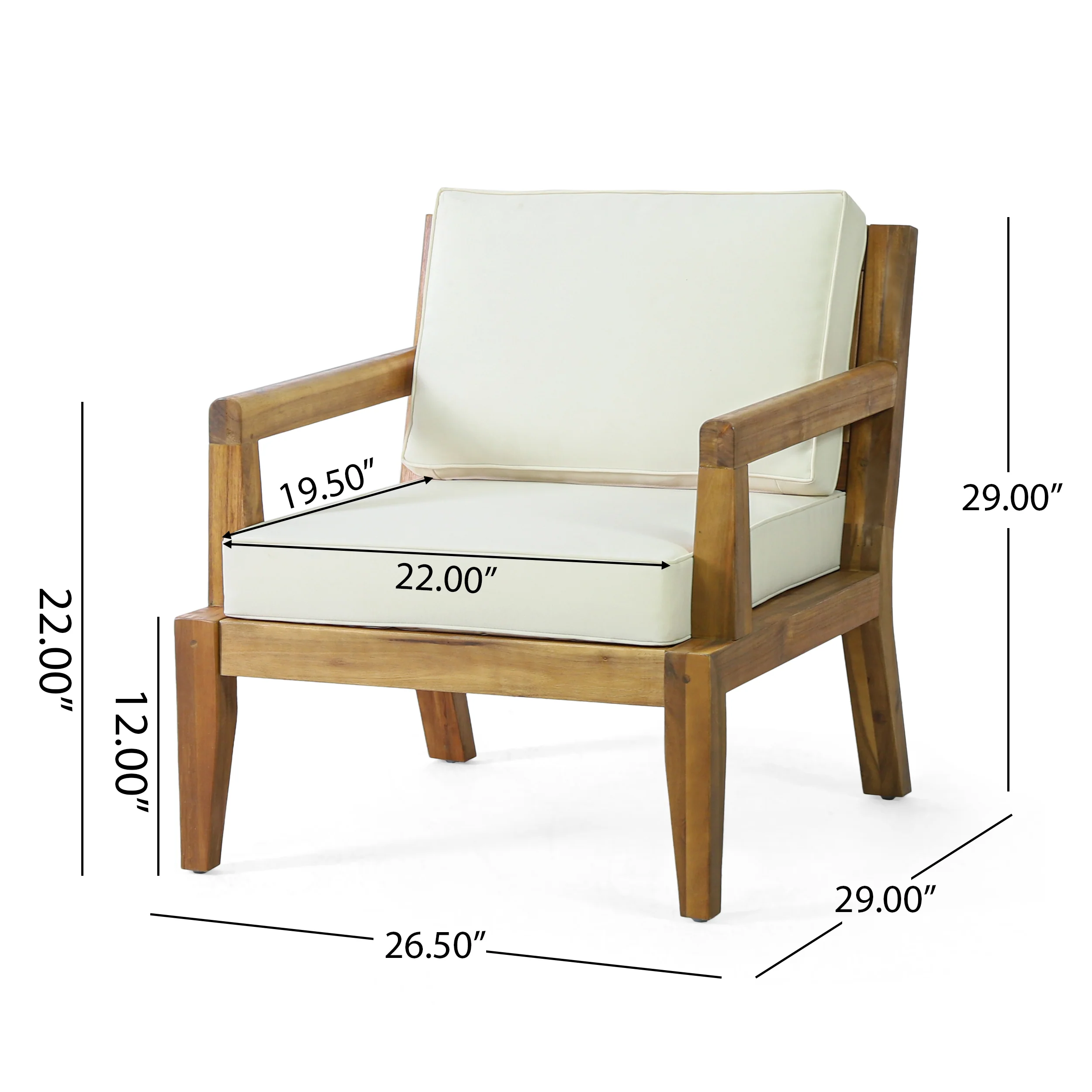 Camak Outdoor Acacia Wood Club Chair with Cushions, Teak and Beige - furnishings
