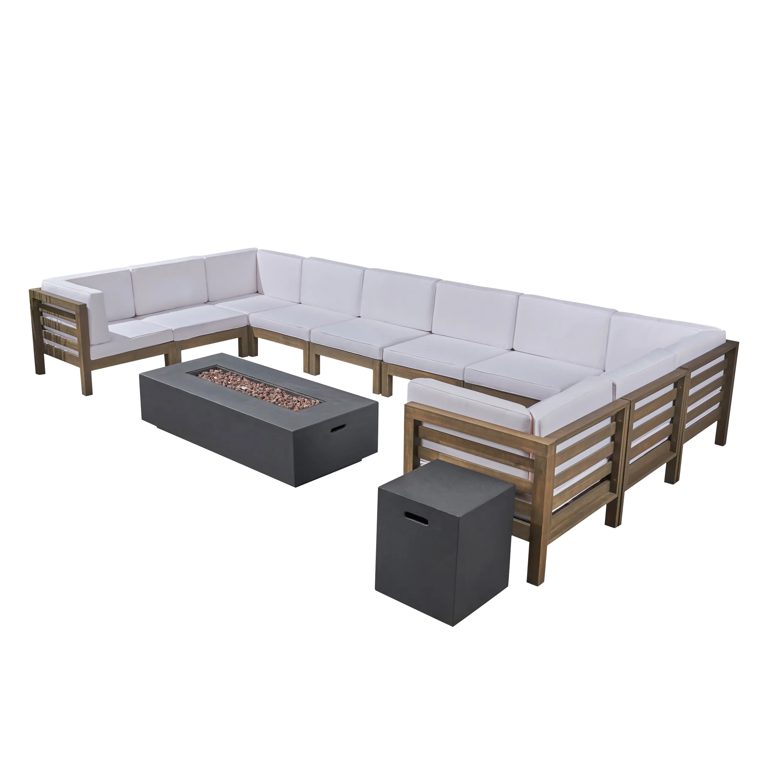Ravello Outdoor 12 Piece U-Shaped Sectional Sofa Set with Fire Pit - furnishings