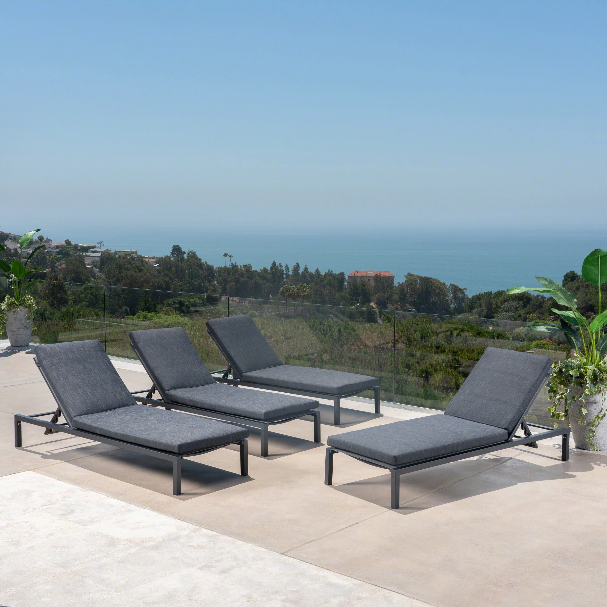 Jerry Outdoor Dark Gray Outdoor Mesh Chaise Lounges with Black Aluminum Frame (Set of 4) - furnishings