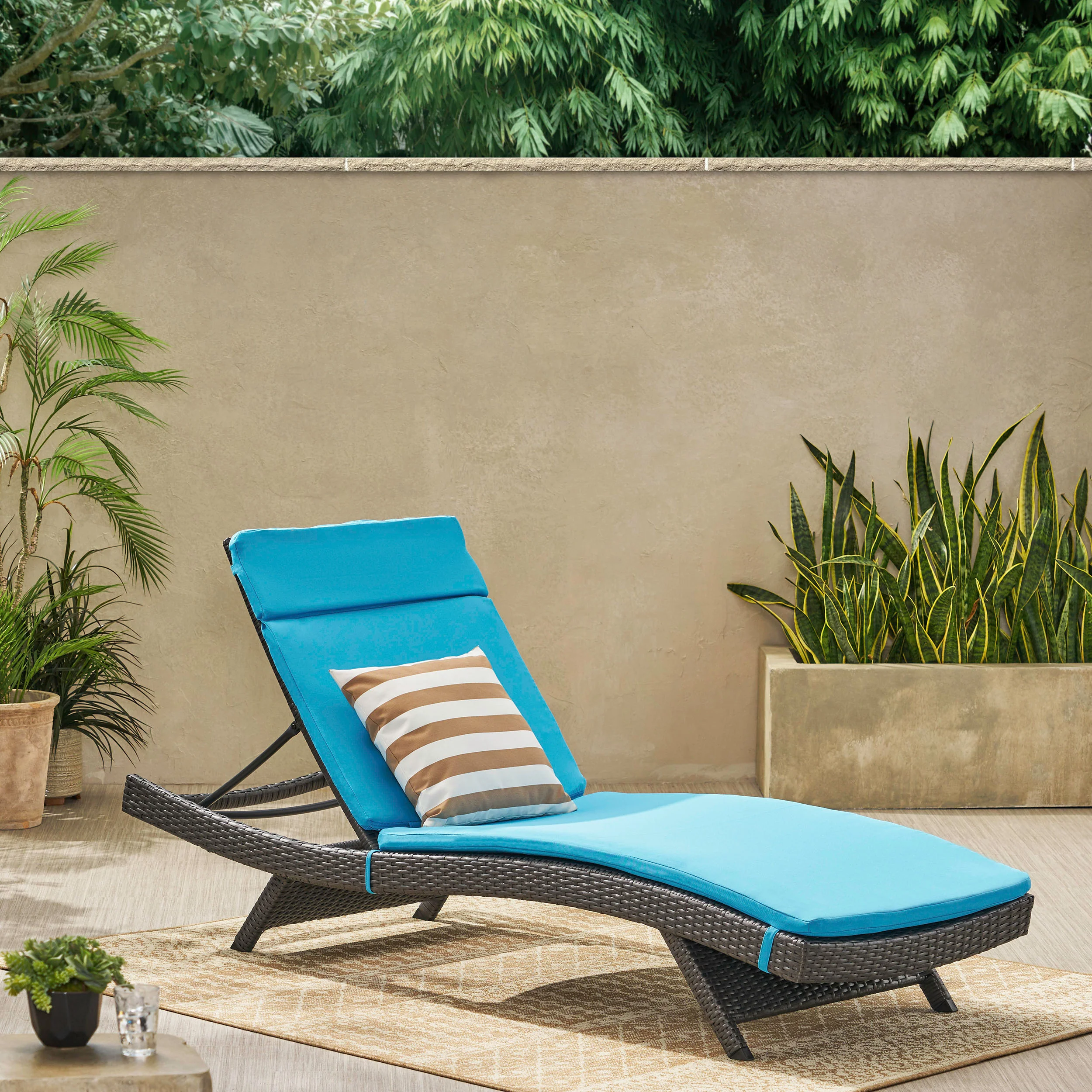 Nassau Outdoor Grey Wicker Adjustable Chaise Lounge with Cushion - furnishings