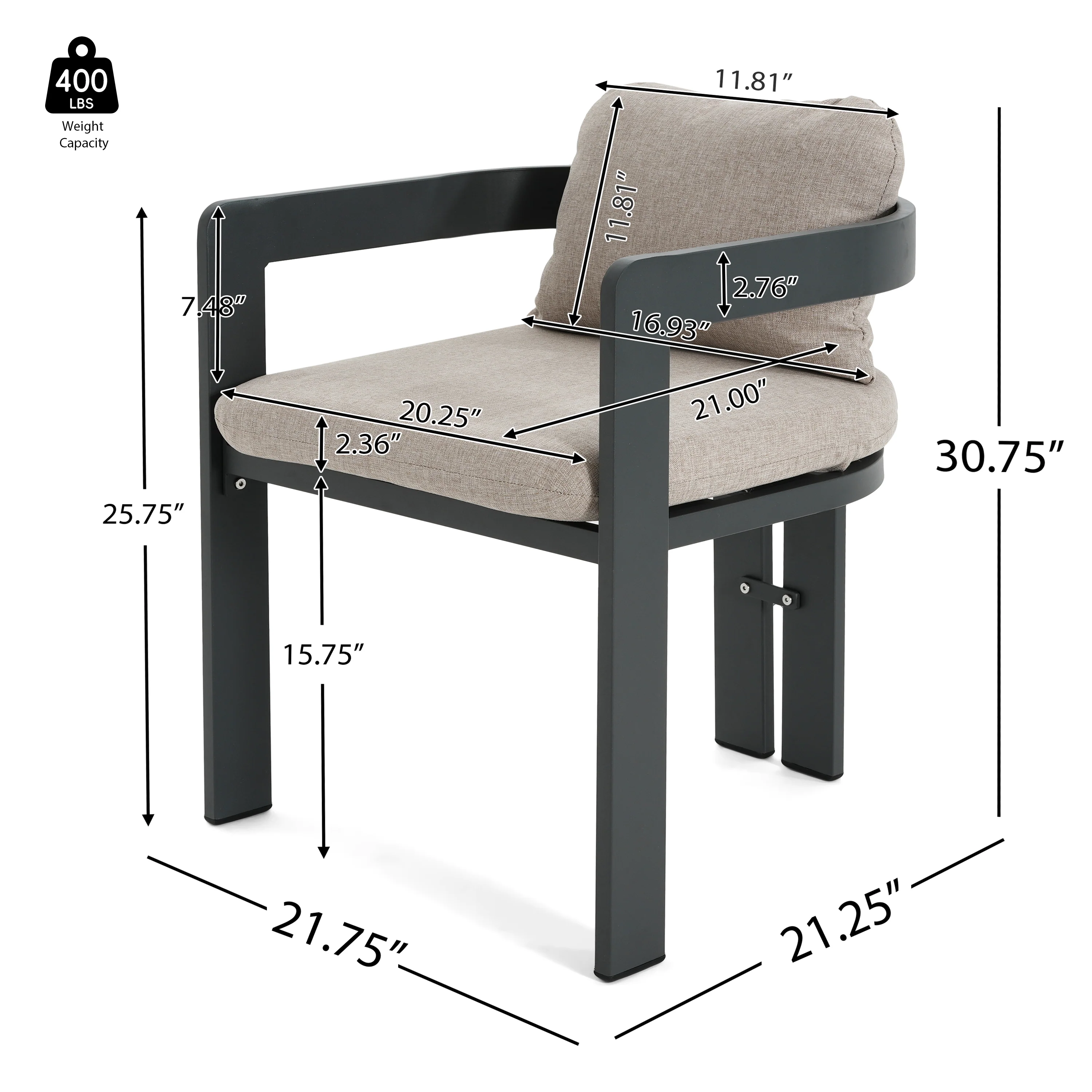 Quentinn Outdoor Patio Dining Chairs with Cushion, Set of 2 - furnishings