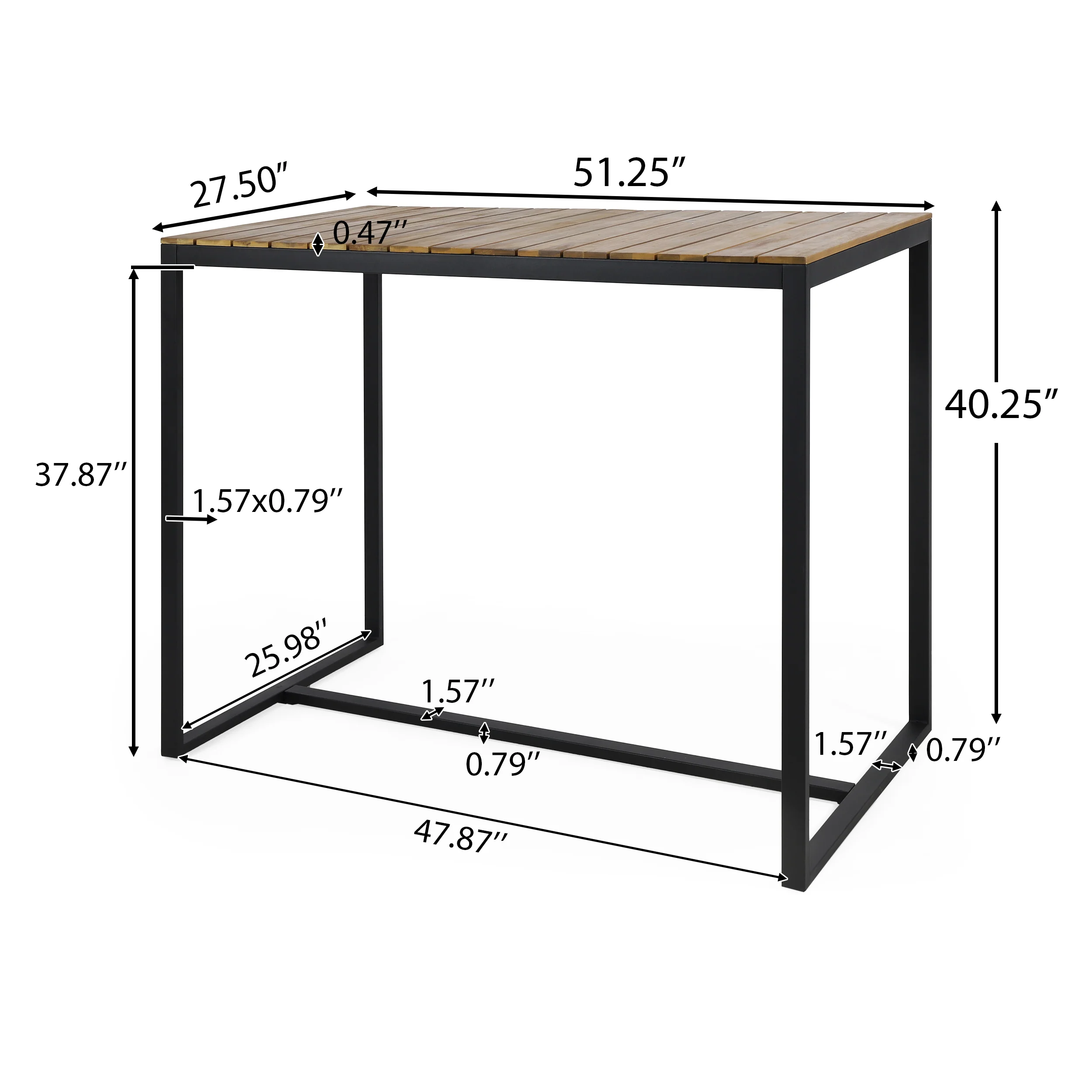 Arath Outdoor Modern Industrial Acacia Wood Bar Table - furnishings