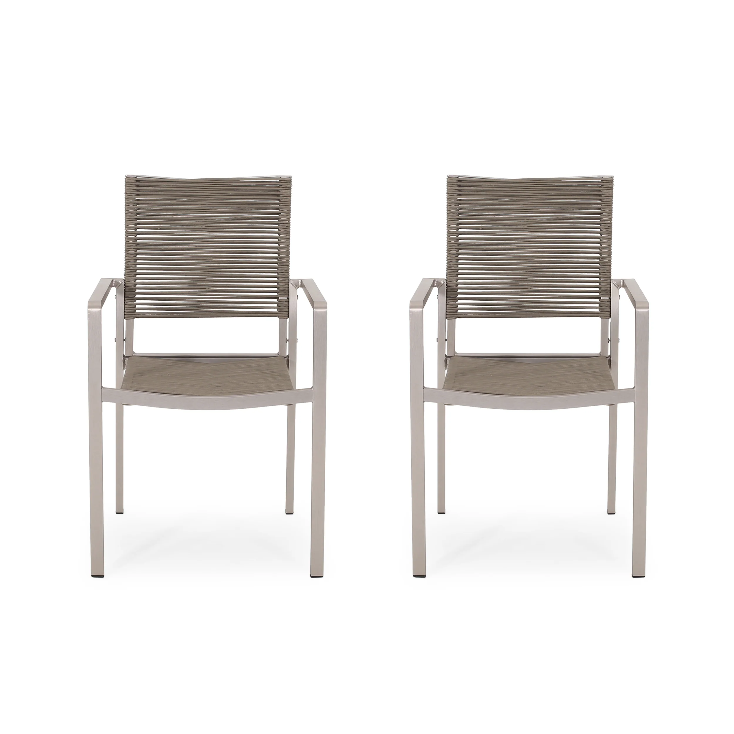 Lillian Outdoor Modern Aluminum Dining Chair with Rope Seat (Set of 2) - furnishings