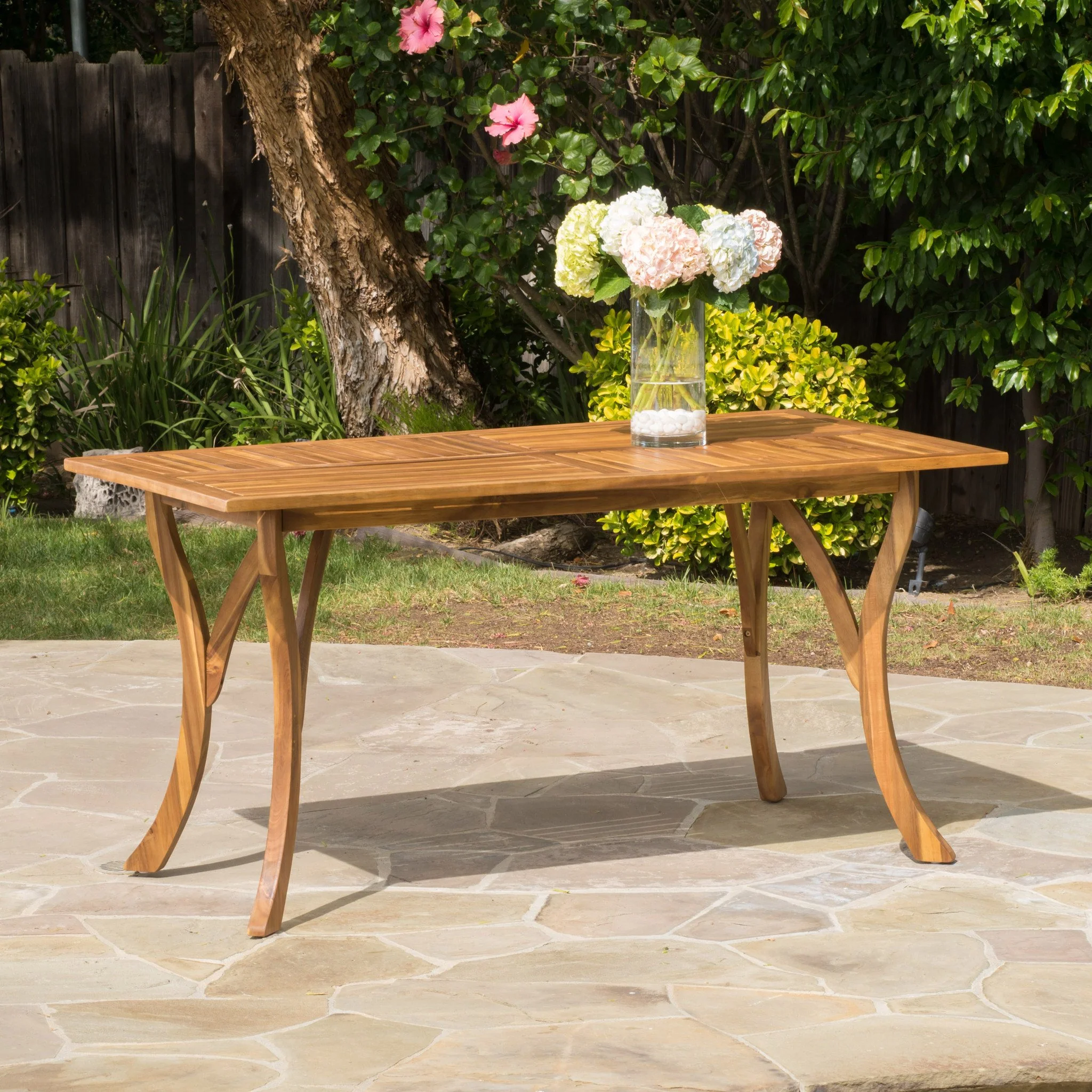 Hestia Teak Finish Acacia Wood Rectangular Dining Table - furnishings