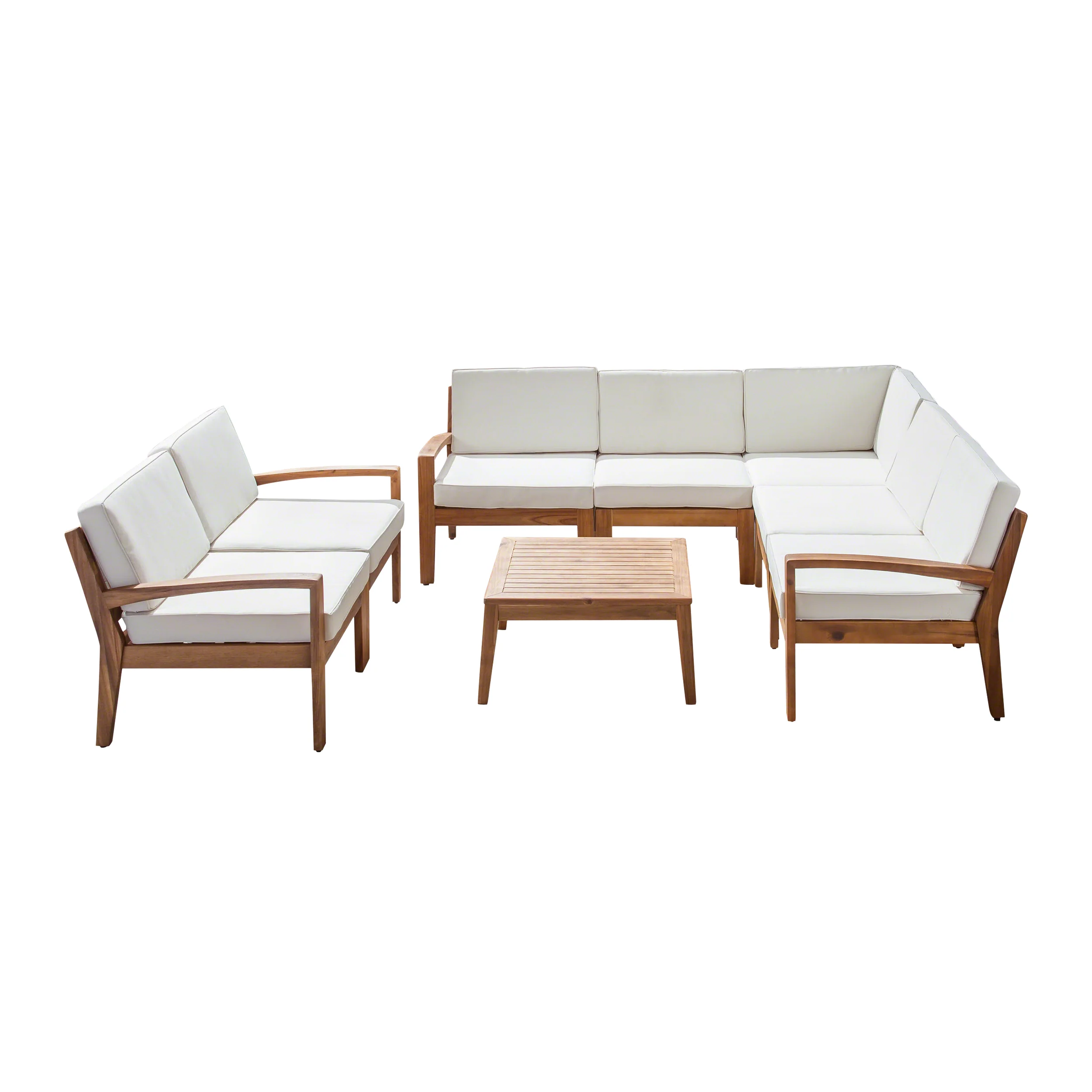 Giselle Outdoor Acacia Wood 7 Seater Sectional Sofa and Loveseat Set with Coffee Table - furnishings