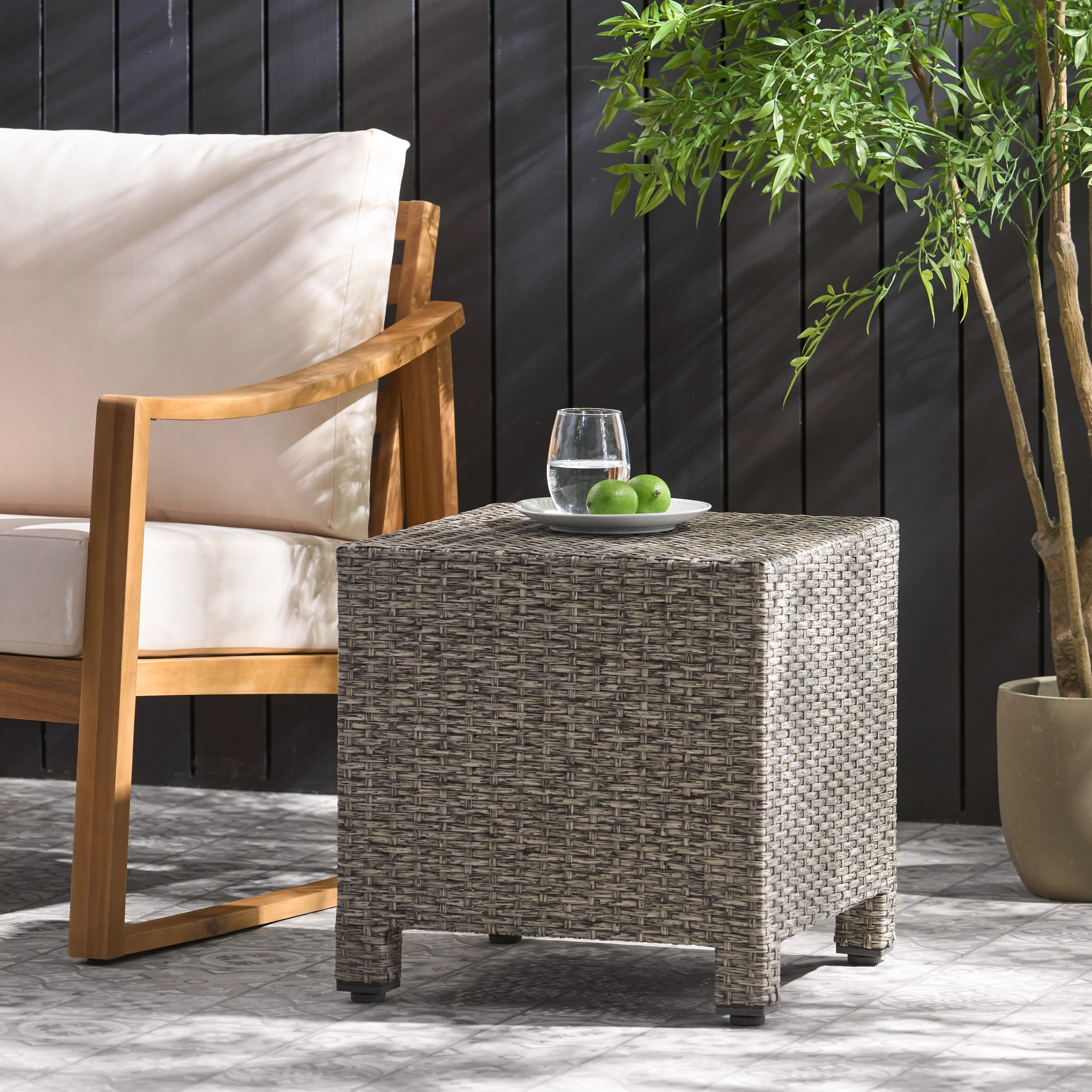 Venice Outdoor Gray Wicker Side Table - furnishings