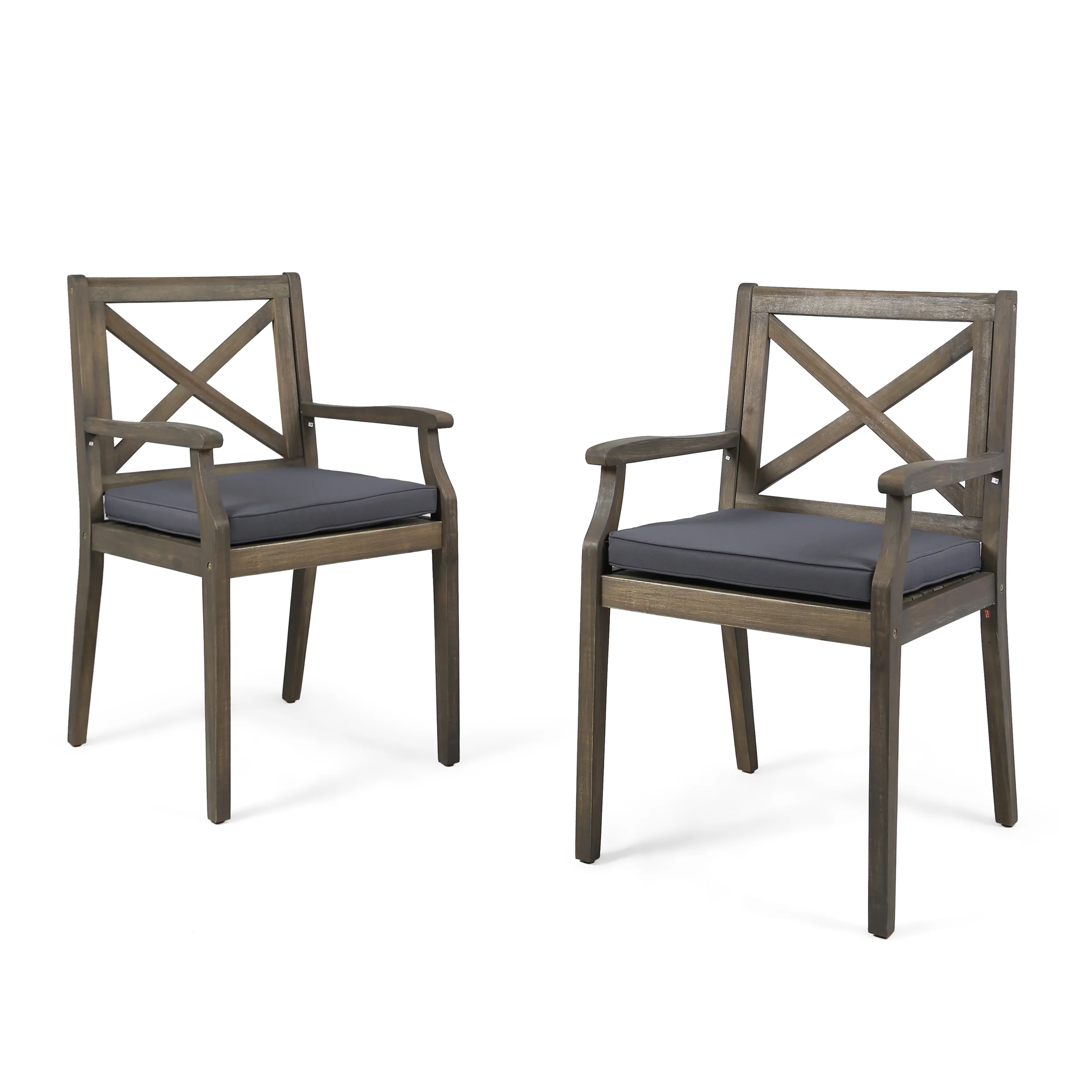Peter Outdoor Acacia Wood Dining Chair (Set of 2), Grey with Grey Cushions - furnishings