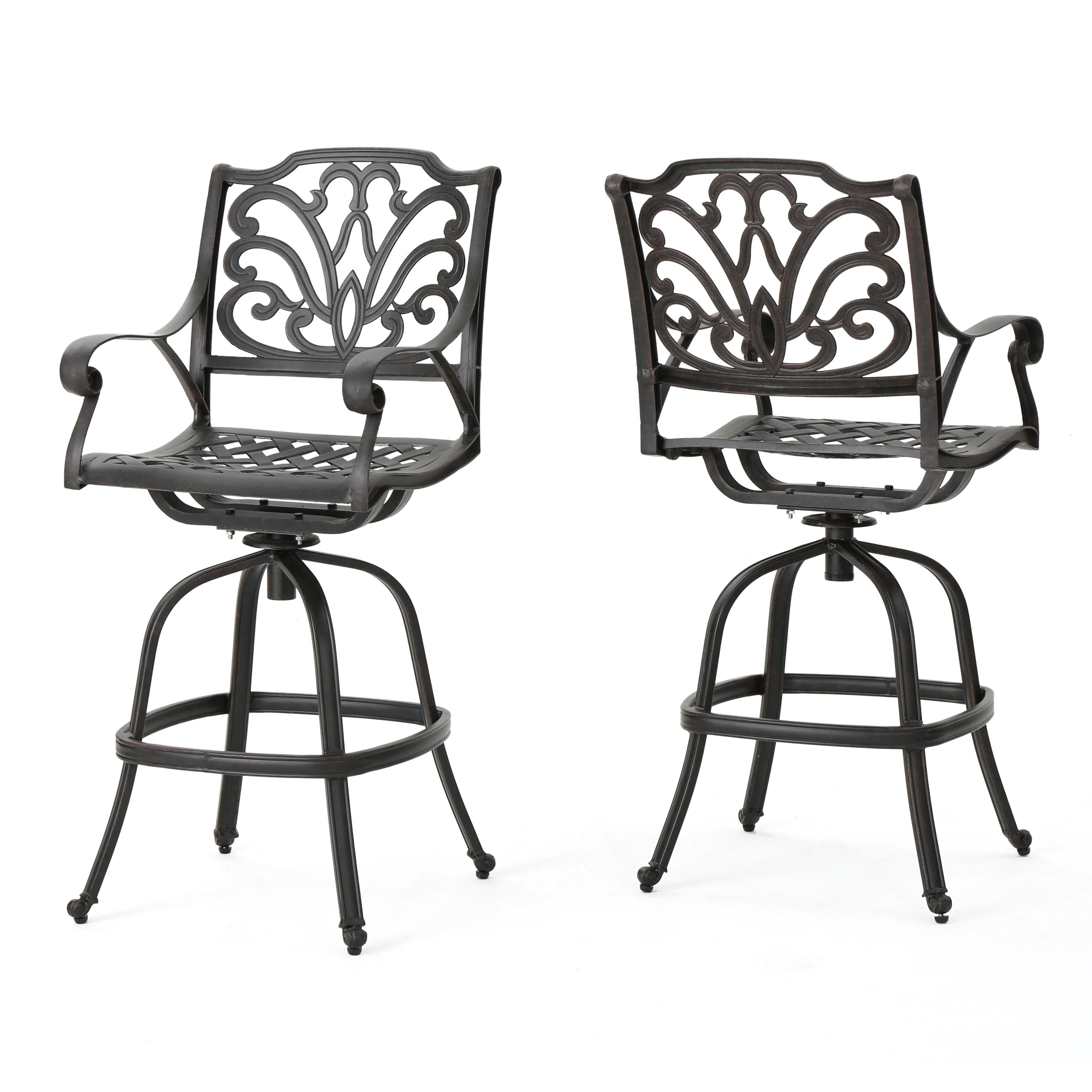 Calandra 30-Inch Outdoor Bronze Finished Cast Aluminum Barstools - furnishings