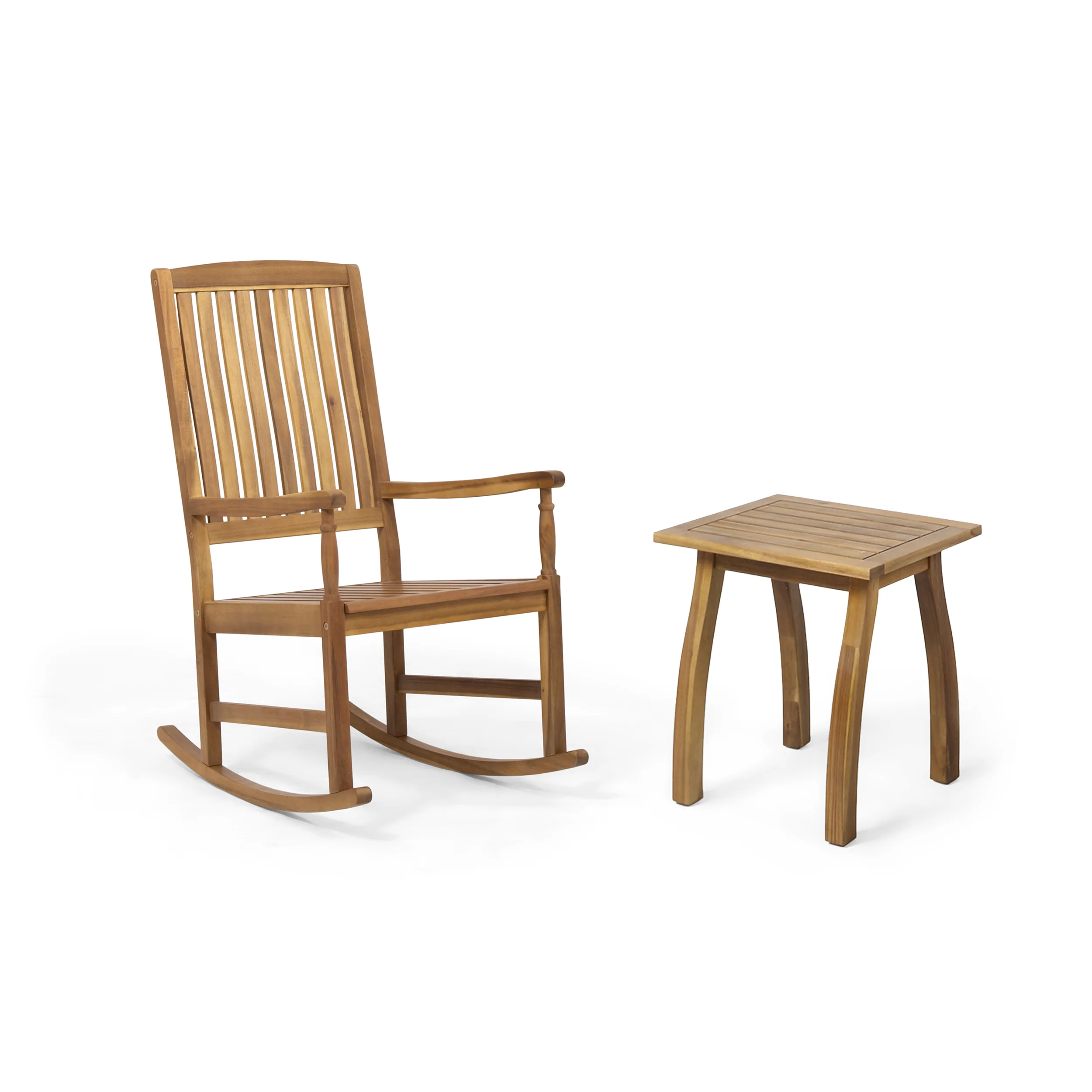 Tobey Outdoor Acacia Wood Rocking Chair and Side Table Set - furnishings