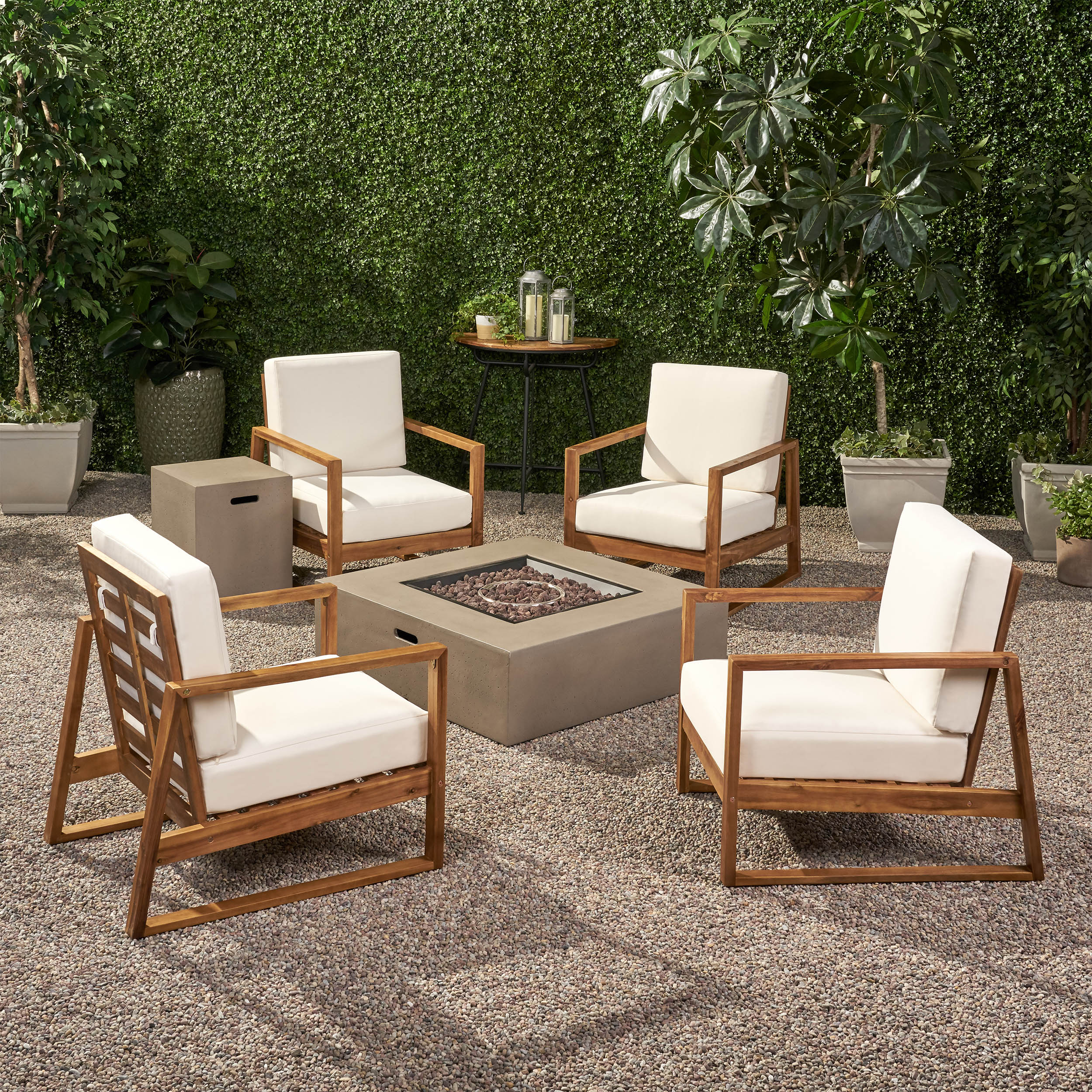 Marlee Outdoor 4 Seater Chat Set with Fire Pit - furnishings