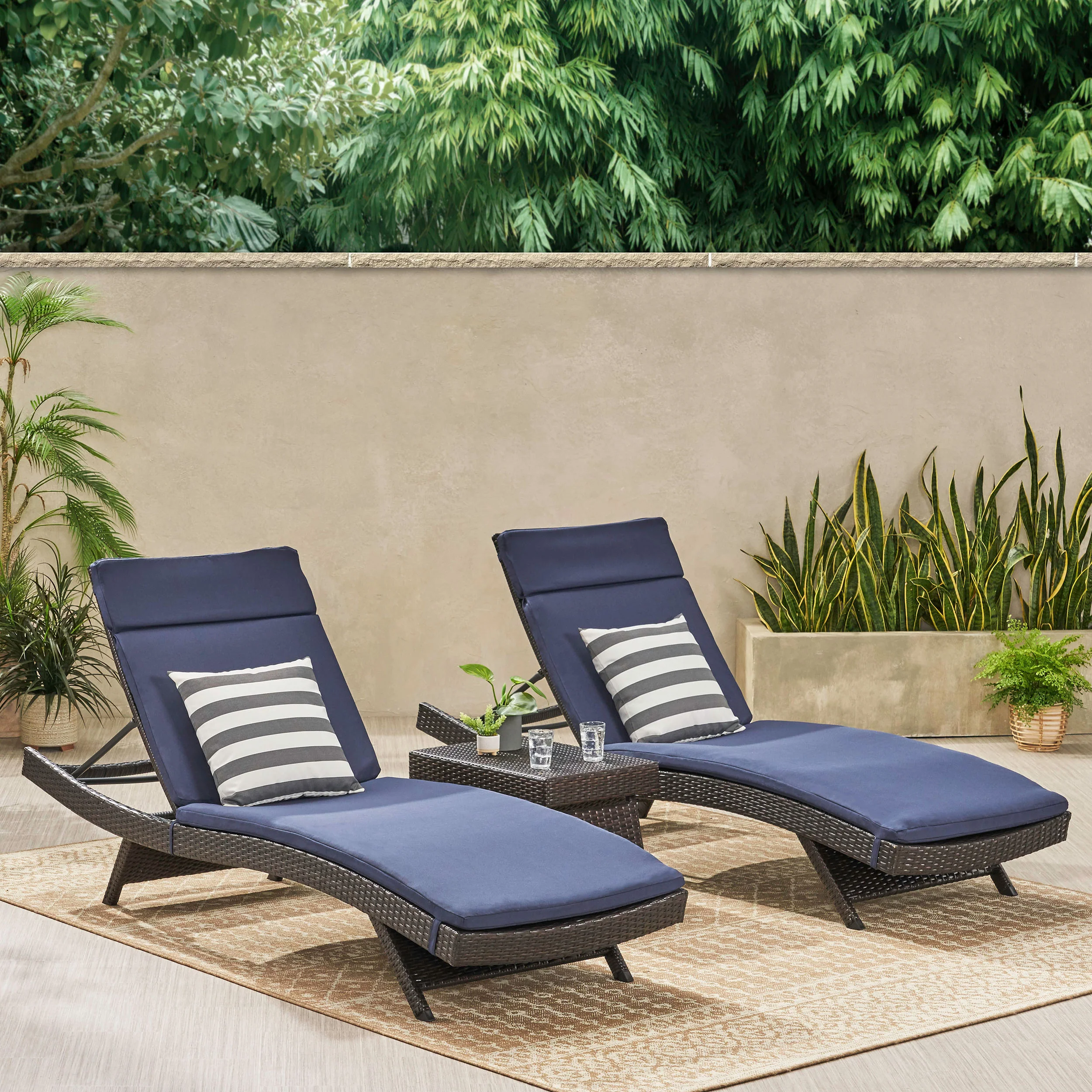 Lakeport Outdoor 3-piece Wicker Adjustable Chaise Lounge Set with Cushions - furnishings