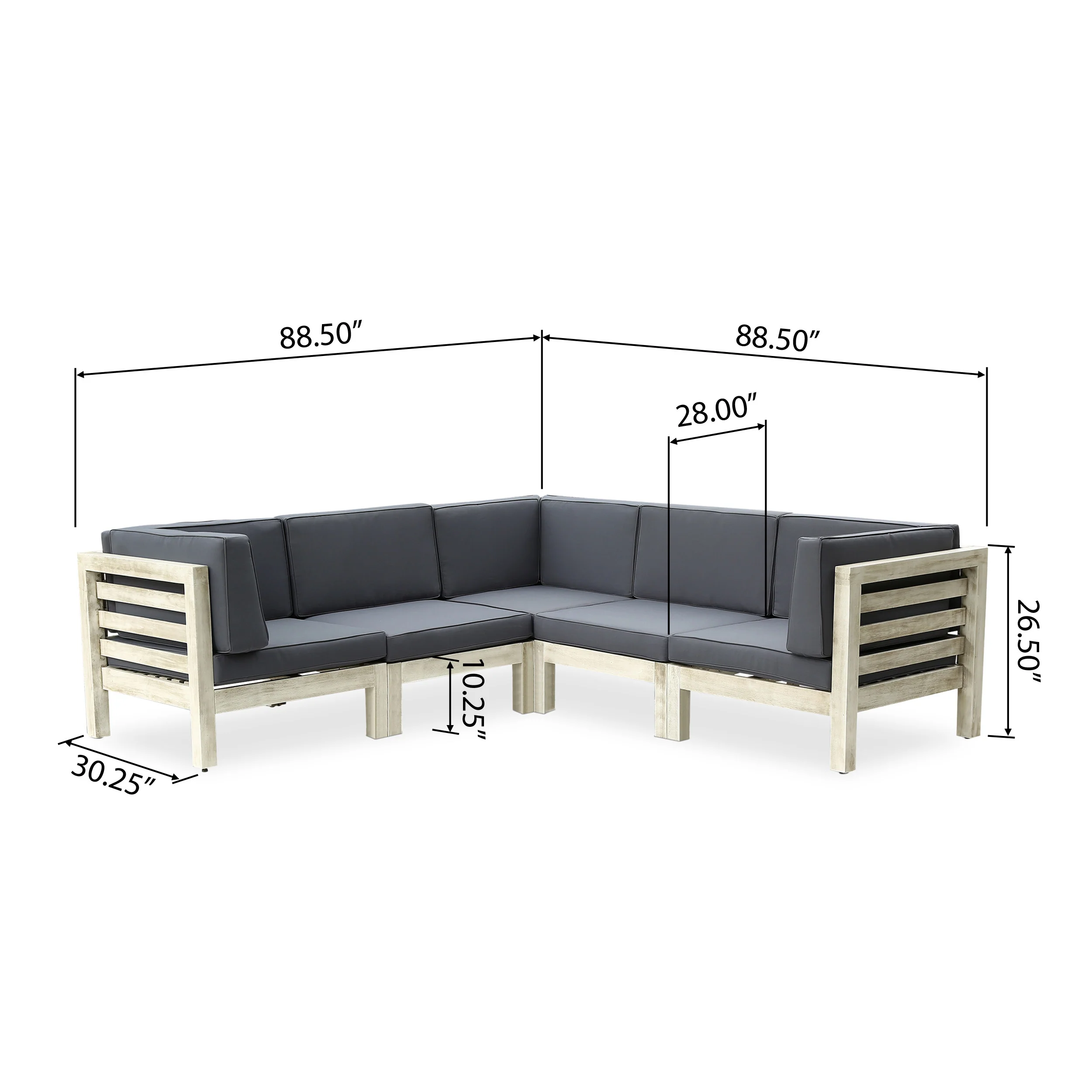 Dawson Outdoor V-Shaped Sectional Sofa Set - 5-Seater - Acacia Wood - Outdoor Cushions - furnishings