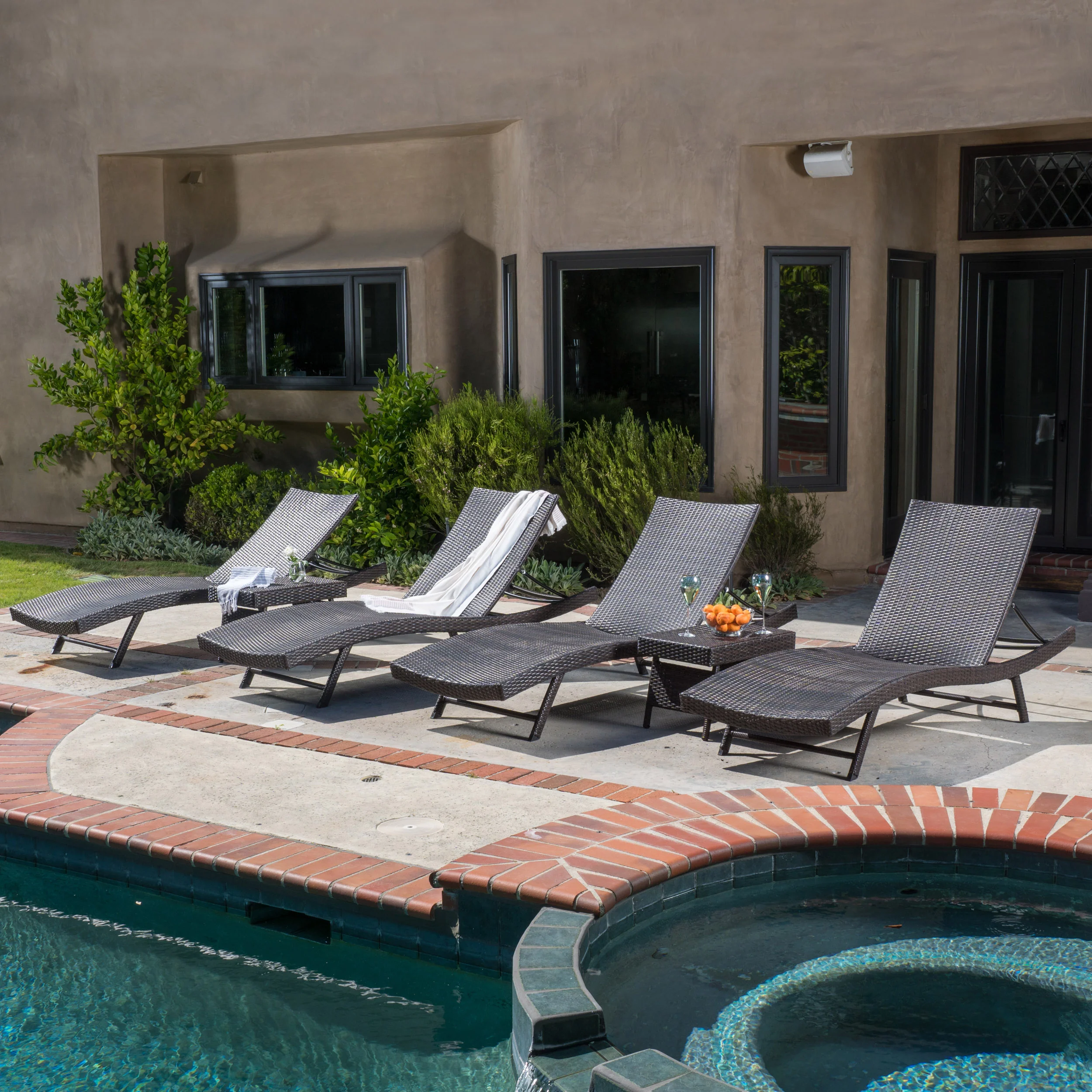 Eliana Outdoor 6pc Brown Wicker Chaise Lounge Chairs Set - furnishings