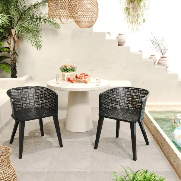 Caspiane Outdoor Patio Dining Chairs with Iron Frame - furnishings