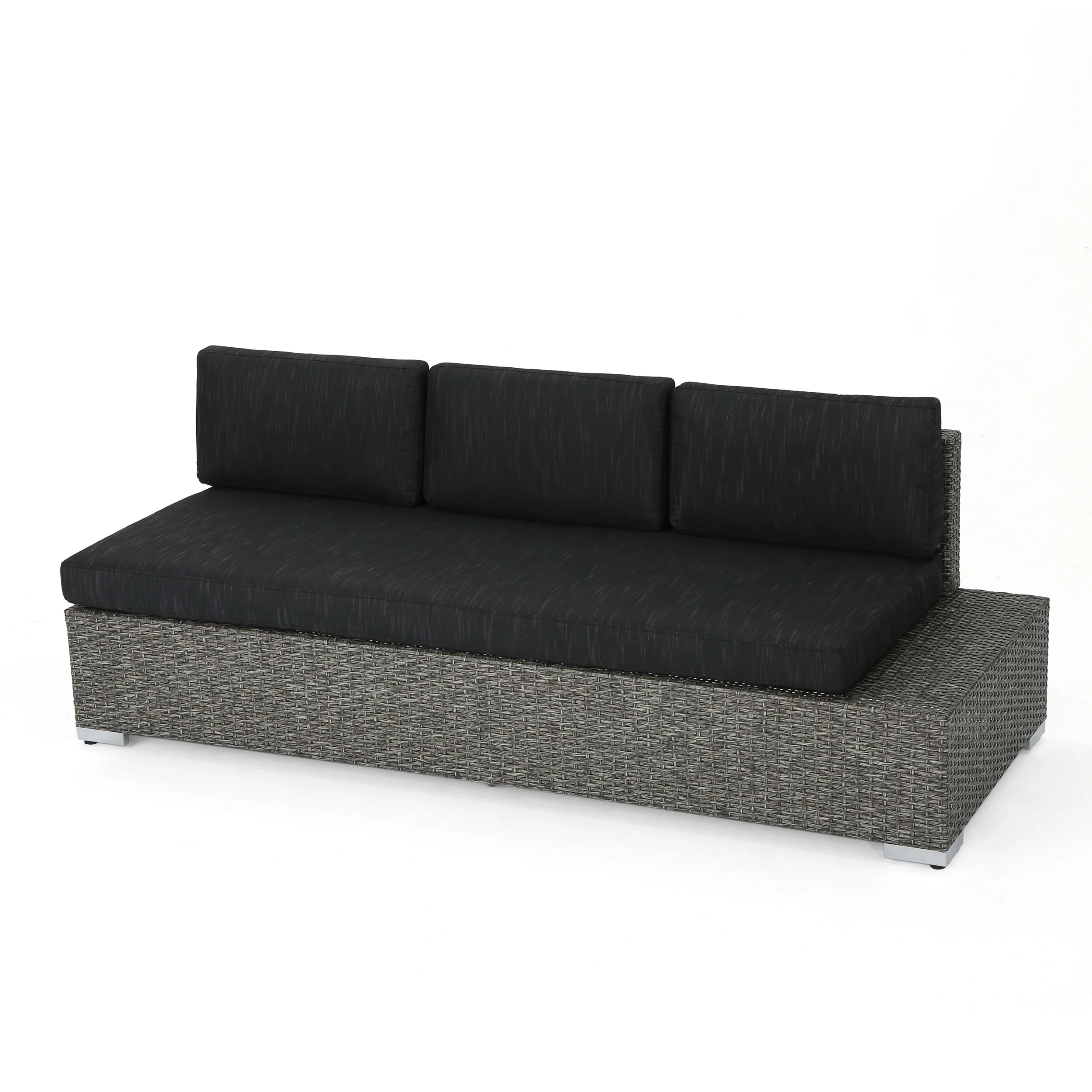 Stuart Outdoor 3 Seater Wicker Right Sofa, Mixed Black with Dark Grey Cushions - furnishings