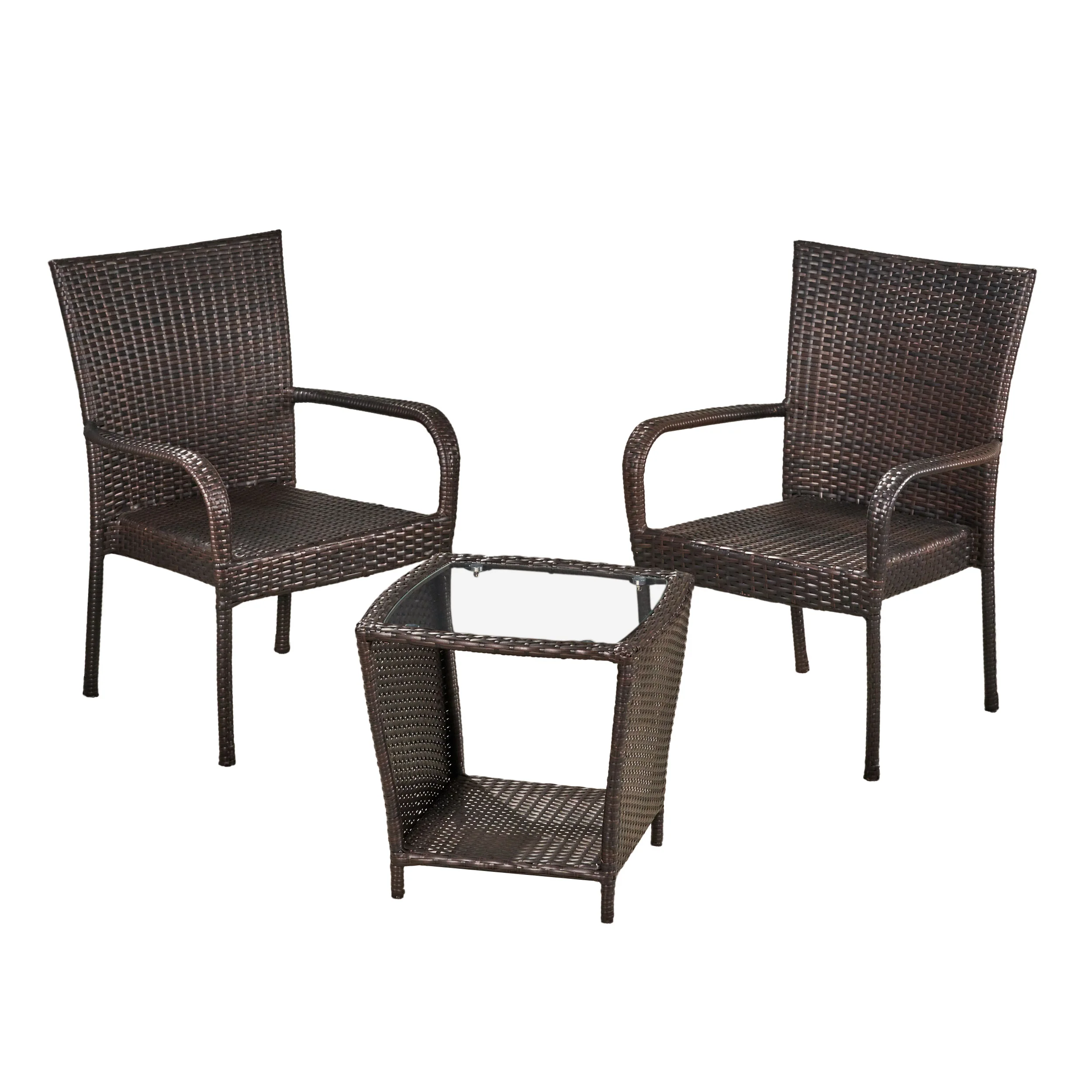Parham Outdoor 3 Piece Multi-brown Wicker Stacking Chair Chat Set - furnishings