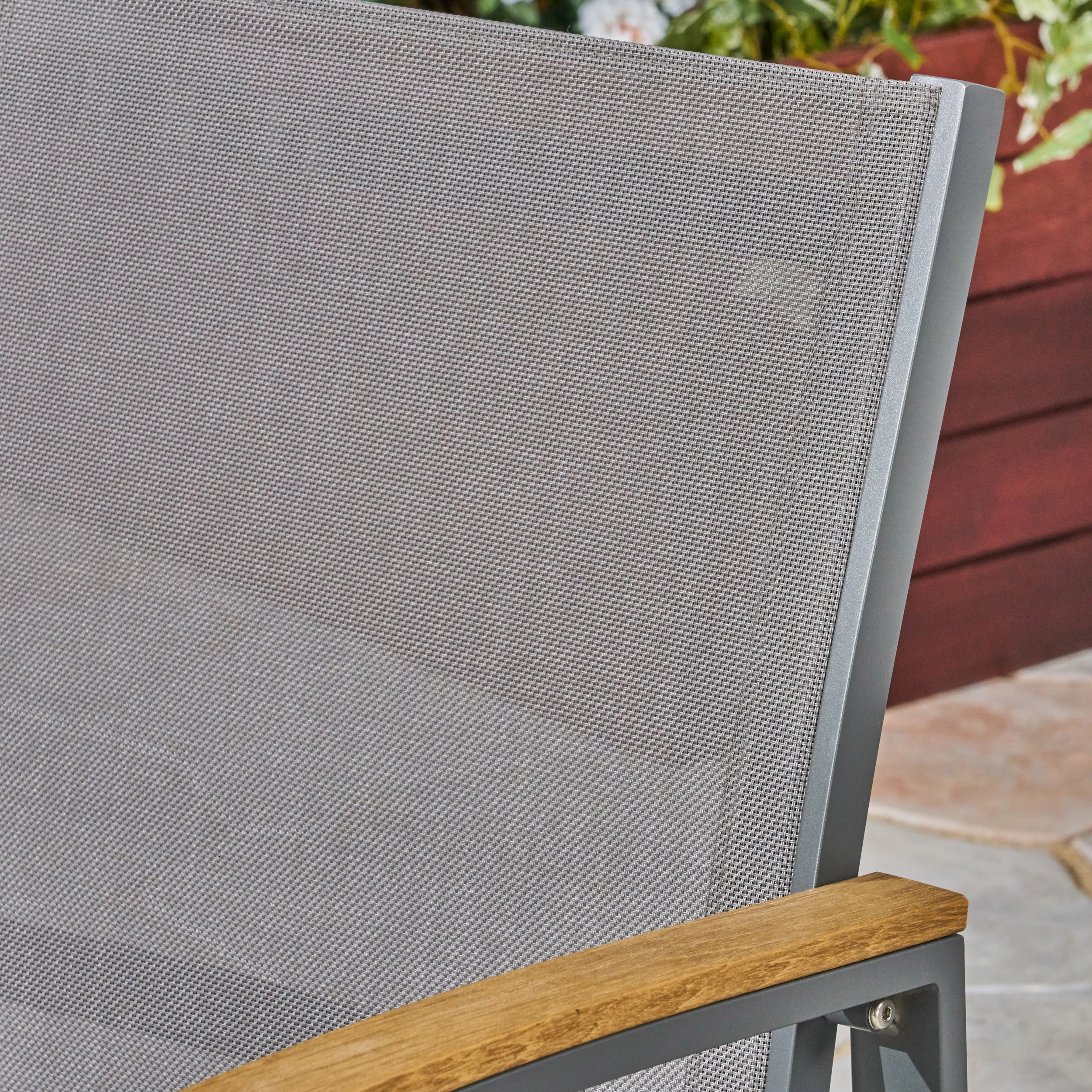 Aubrey Outdoor Aluminum Dining Chairs with Faux Wood Accents - furnishings