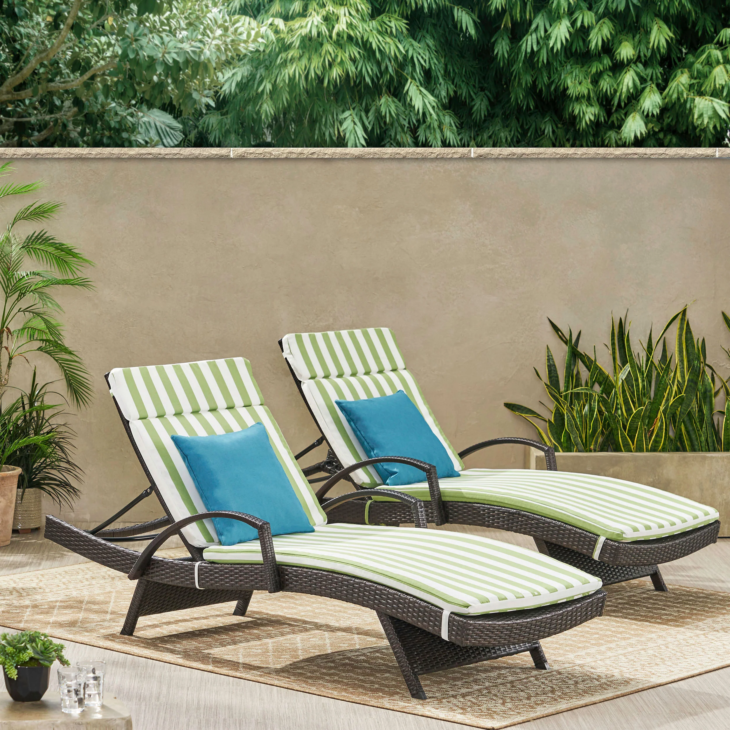 Lakeport Outdoor Wicker Lounge with Water Resistant Cushion (Set of 2) - furnishings