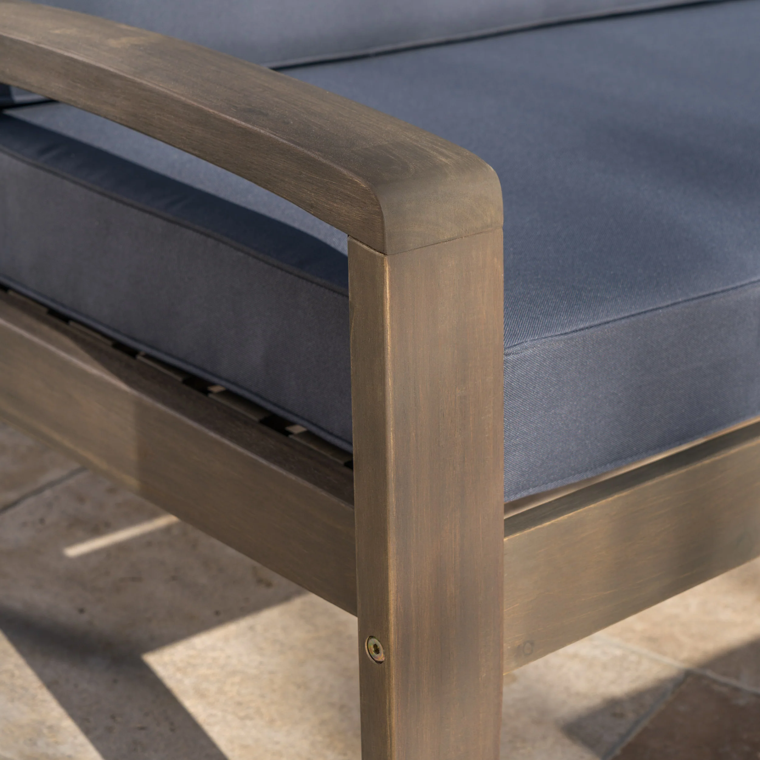 Christian Outdoor Acacia Wood Loveseat and Coffee Table Set with Cushions - furnishings