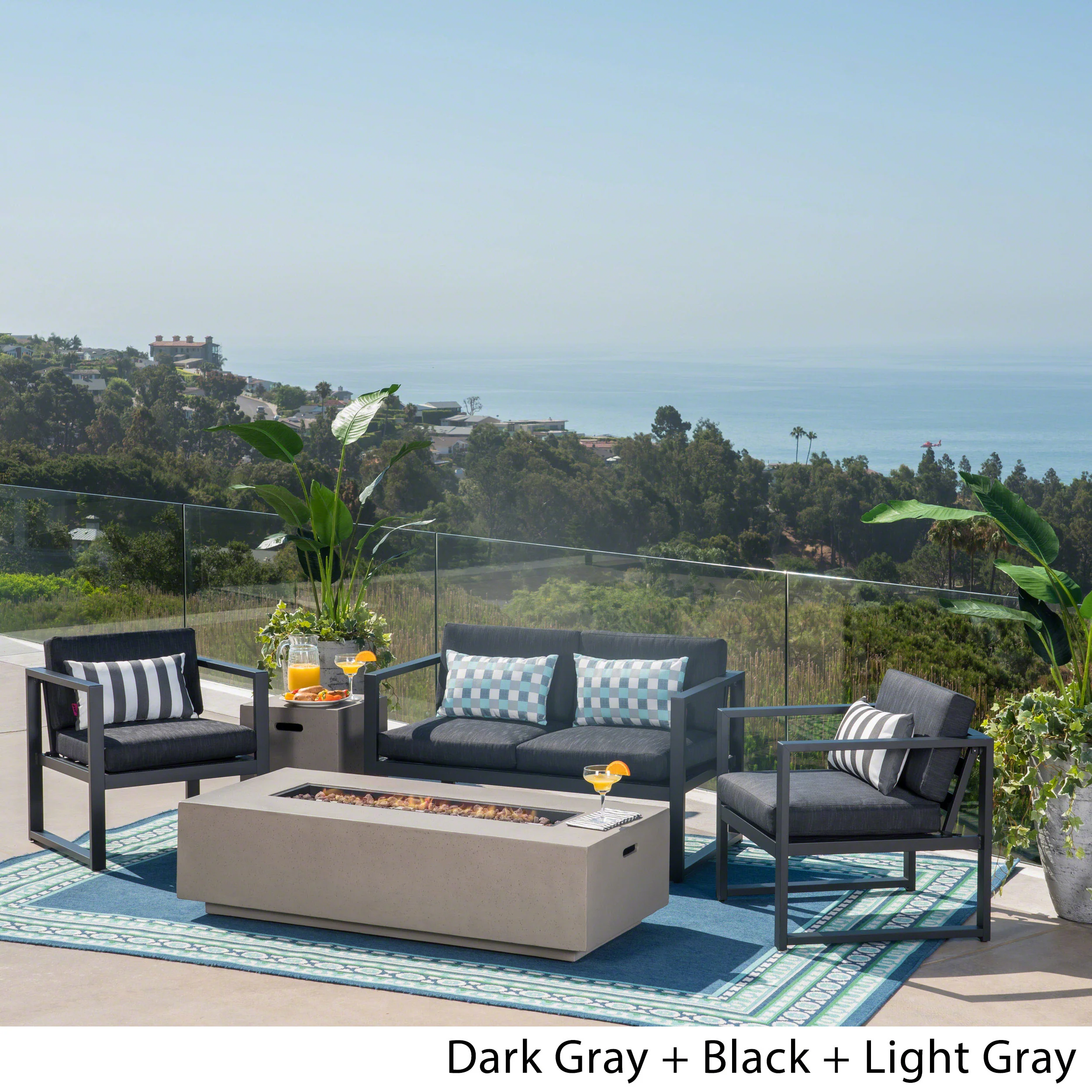 Nealie Outdoor 4-Seater Aluminum Chat Set with Fire Pit and Tank Holder - furnishings
