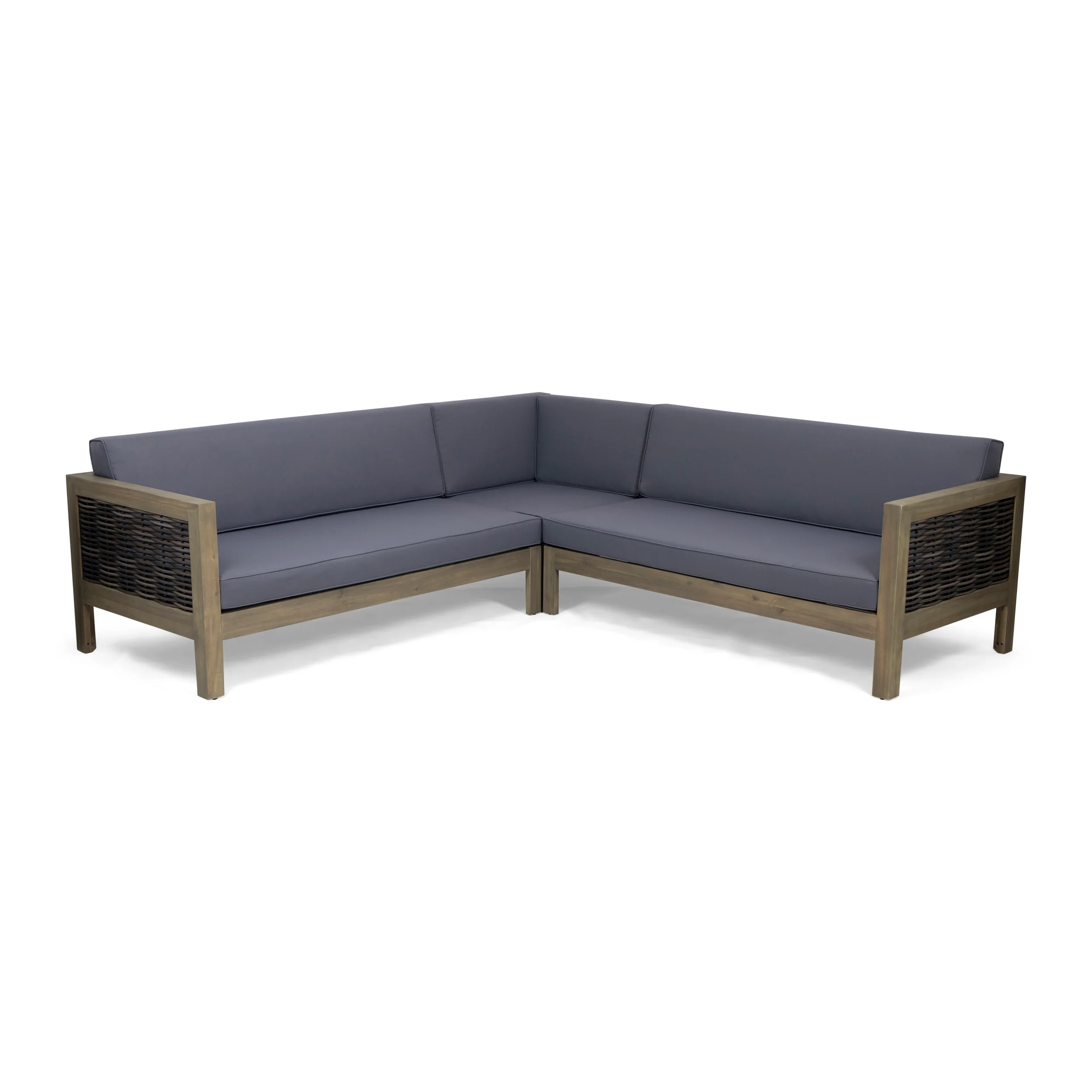 Theresa Outdoor Wood and Wicker 5 Seater Sectional Sofa Set - furnishings