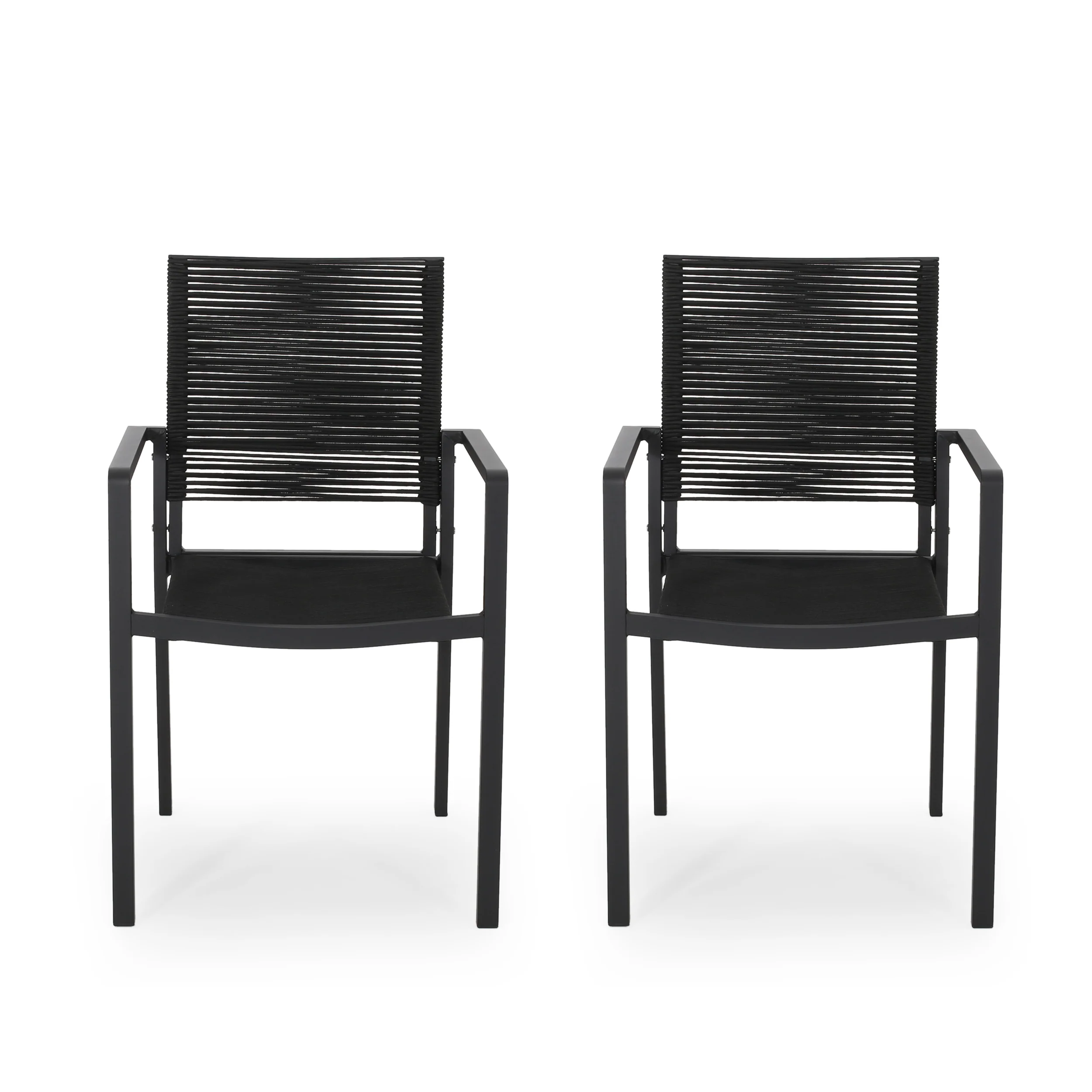 Lillian Outdoor Modern Aluminum Dining Chair with Rope Seat (Set of 2) - furnishings