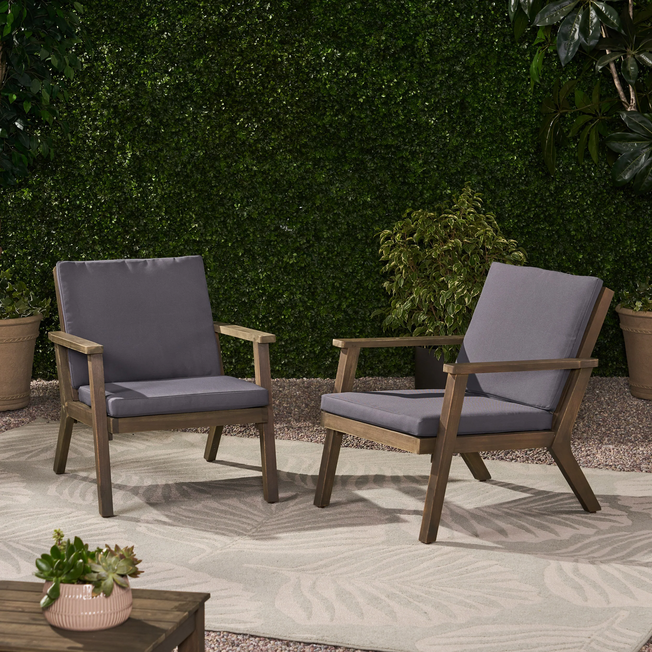 Avacyn Outdoor Acacia Wood Club Chairs with Cushions (Set of 2) - furnishings