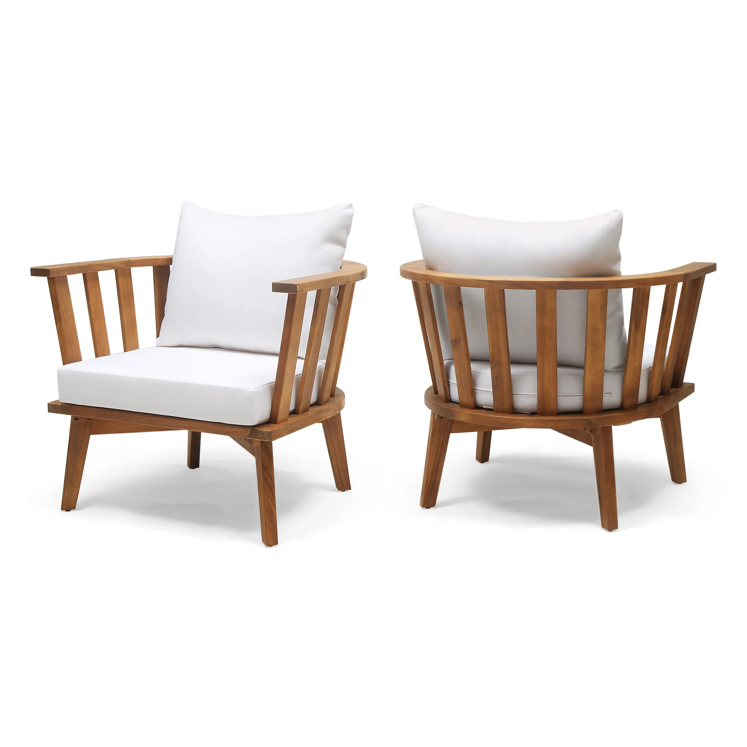 Dean Outdoor Wooden Club Chair with Cushions (Set of 2), White and Teak Finish - furnishings