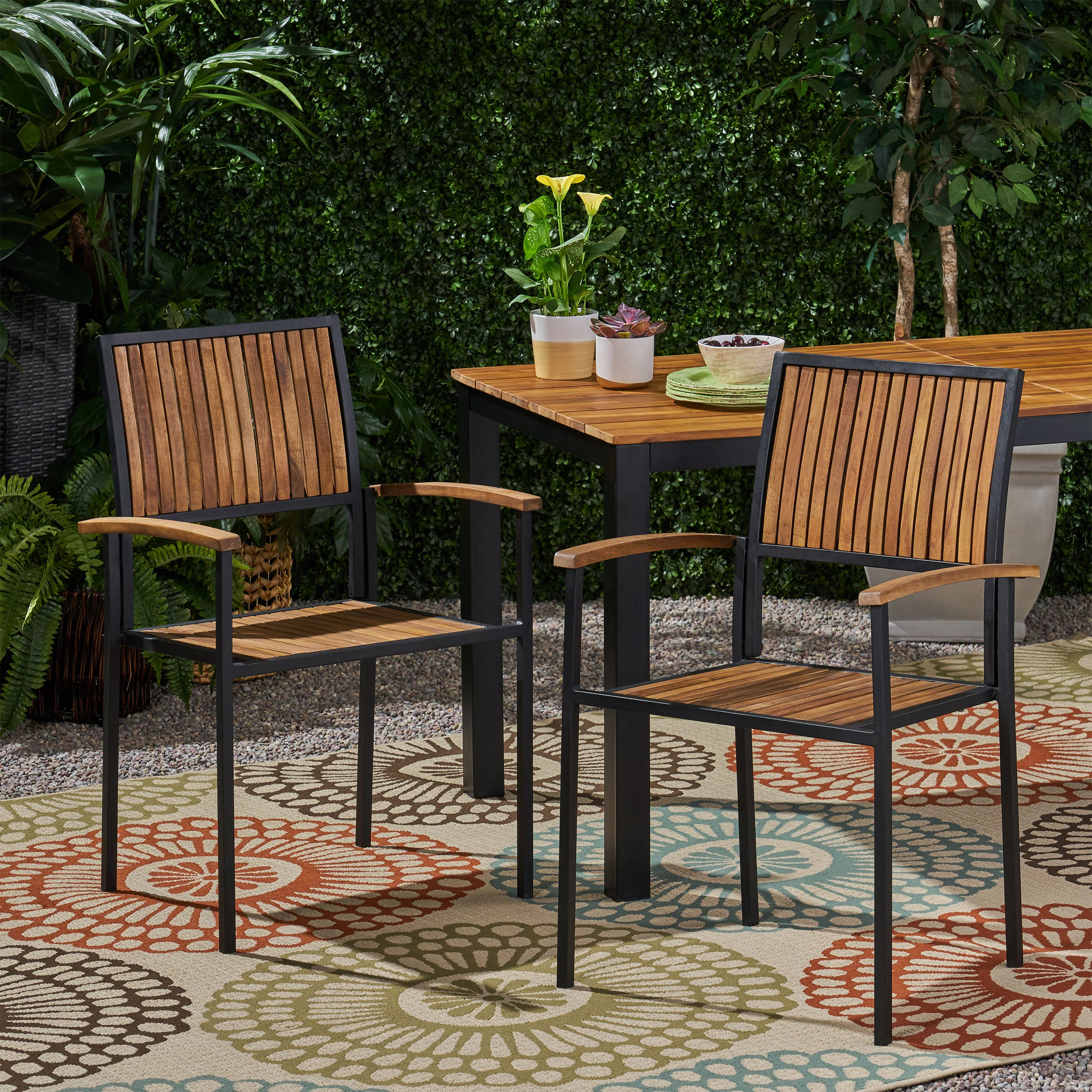 Owen Outdoor Wood and Iron Dining Chair (Set of 2) - furnishings