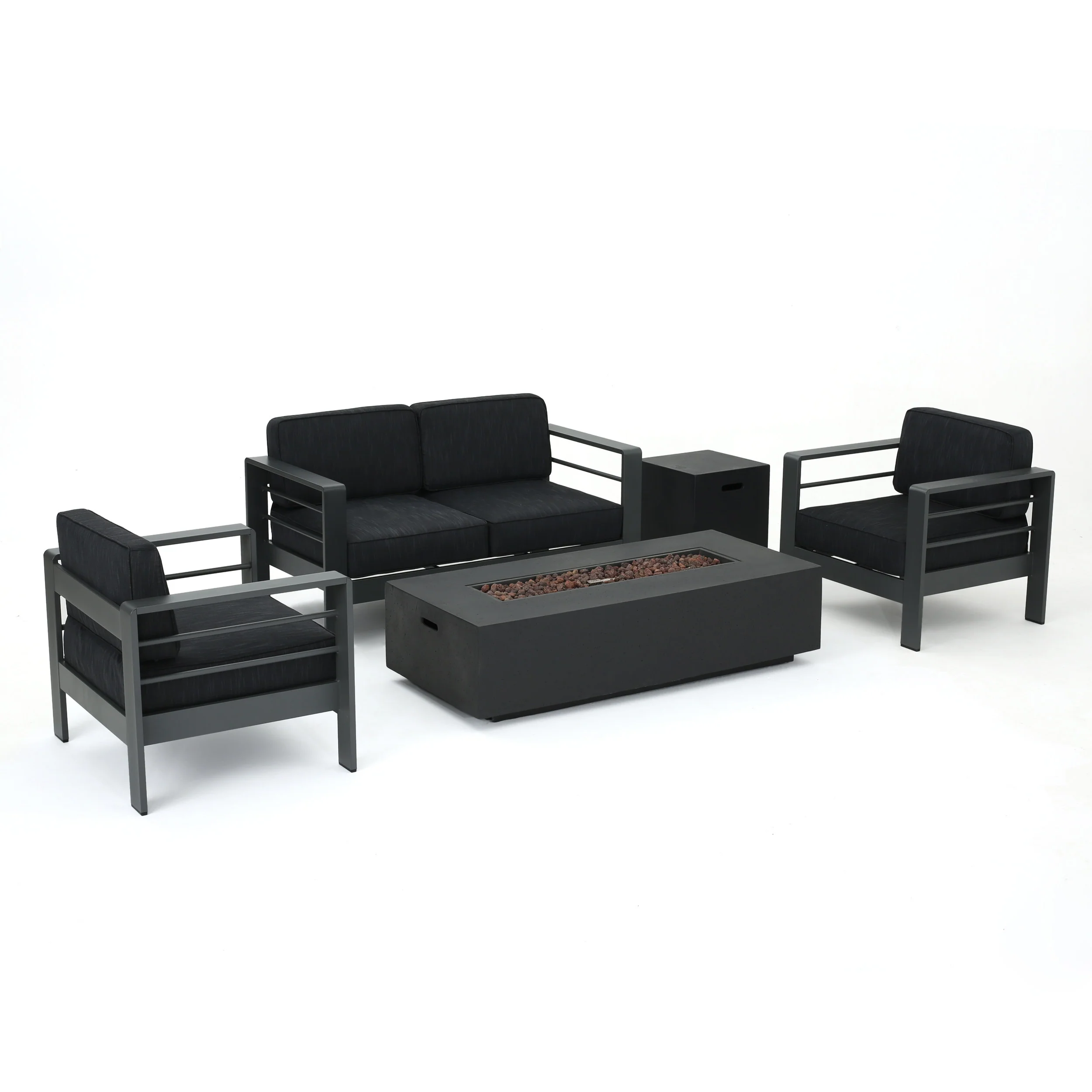 Crested Bay Outdoor 5 Piece Chat Set with Cushions and Fire Pit - furnishings