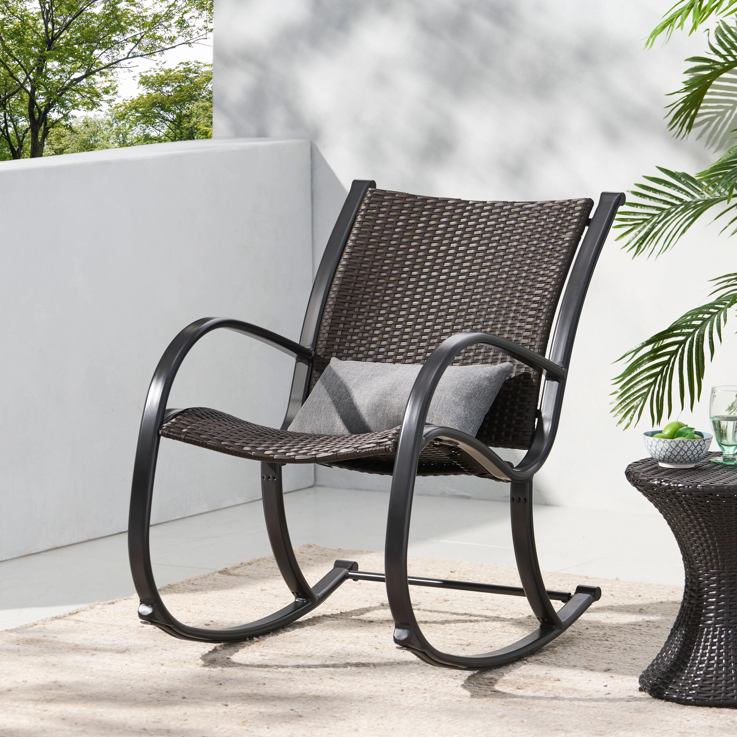 Leann Outdoor Dark Brown Wicker Rocking Chair - furnishings