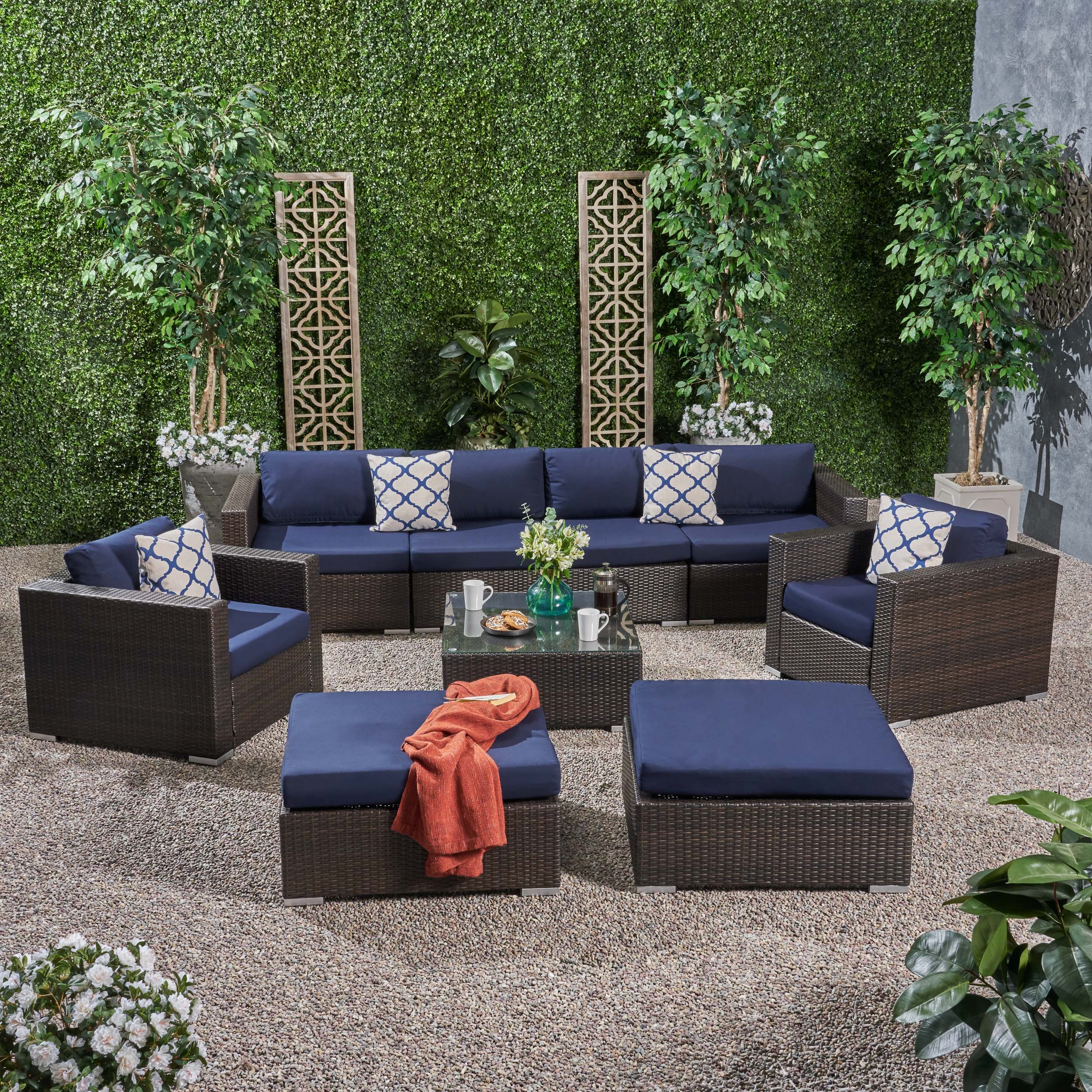 Kyra Outdoor 6 Seater Wicker Modular Sectional Sofa Set with Sunbrella Cushions - furnishings