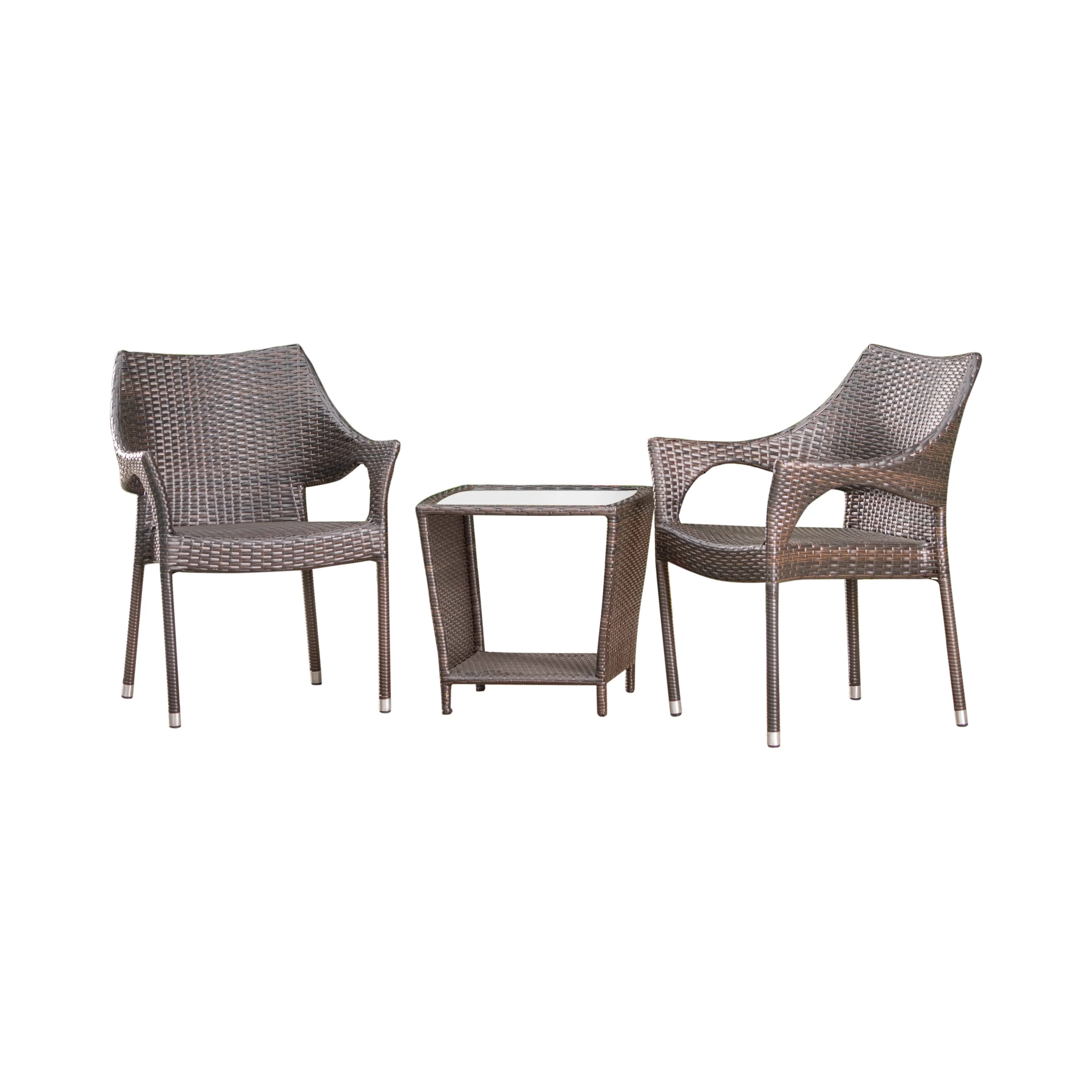 Alfheimr Outdoor 3 Piece Multi-brown Wicker Stacking Chair Chat Set - furnishings