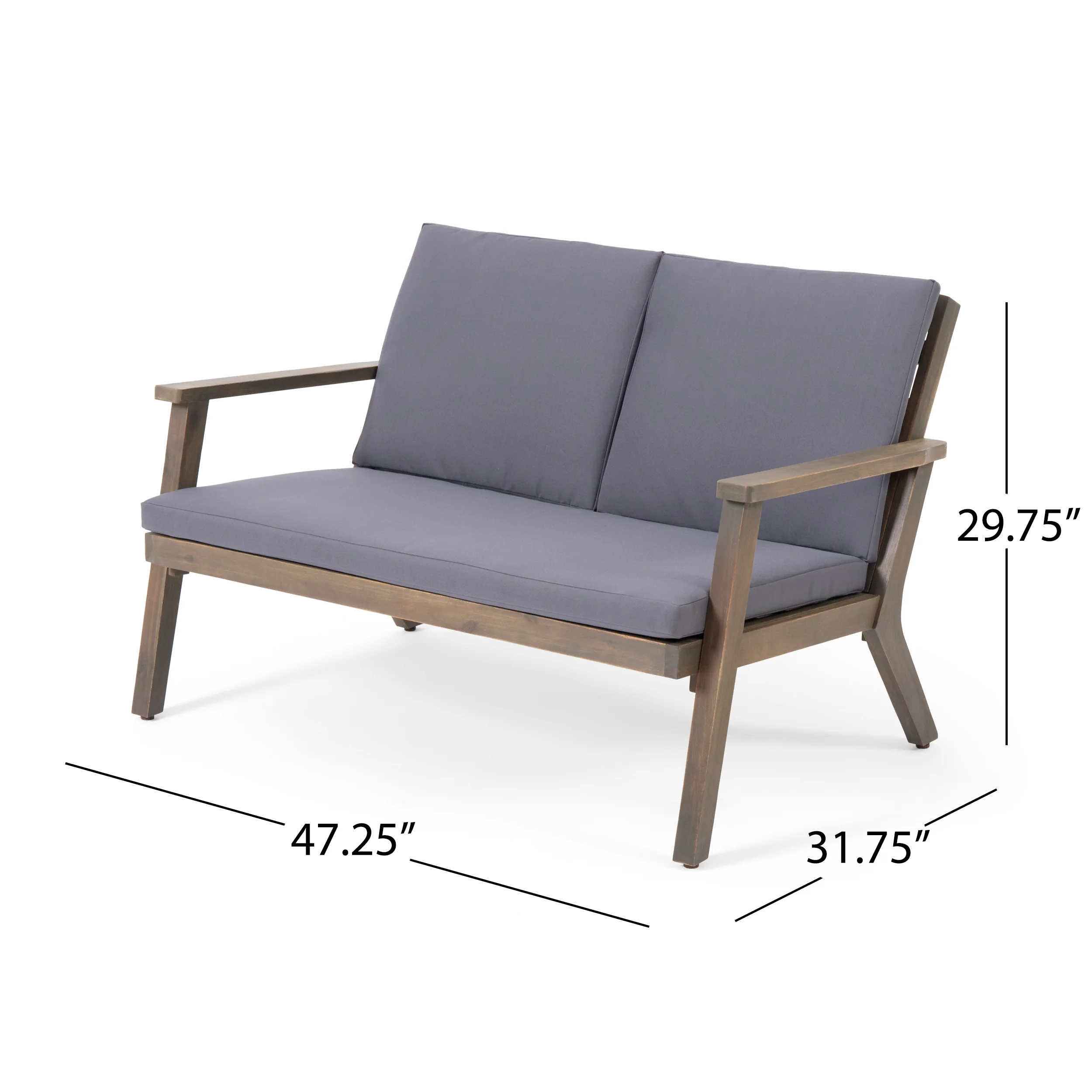 Avacyn Outdoor Acacia Wood Loveseat and Coffee Table Set with Cushions, Gray, Dark Gray - furnishings