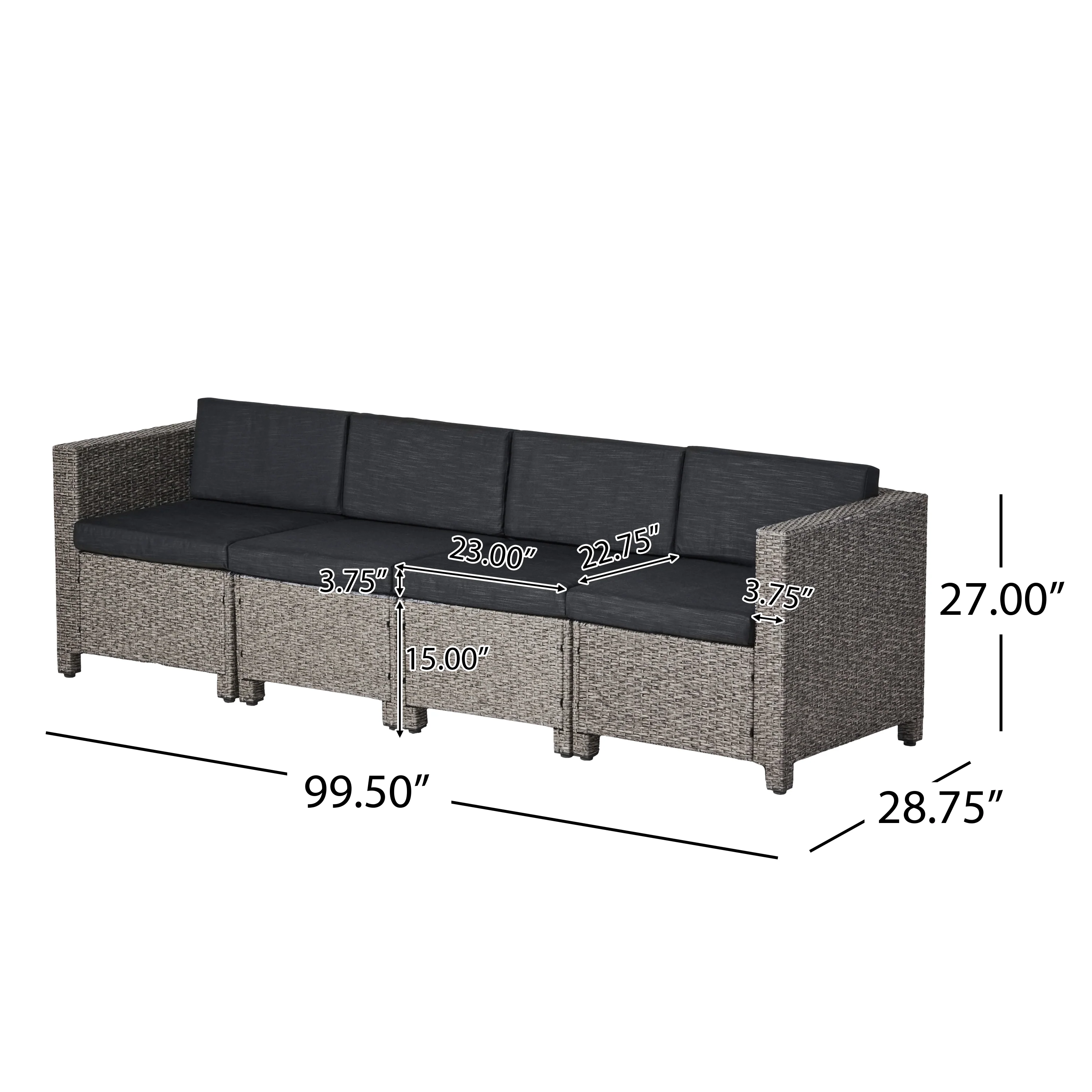 Venice Outdoor Wicker 4 Seater Sectional Sofa with Cushions - furnishings