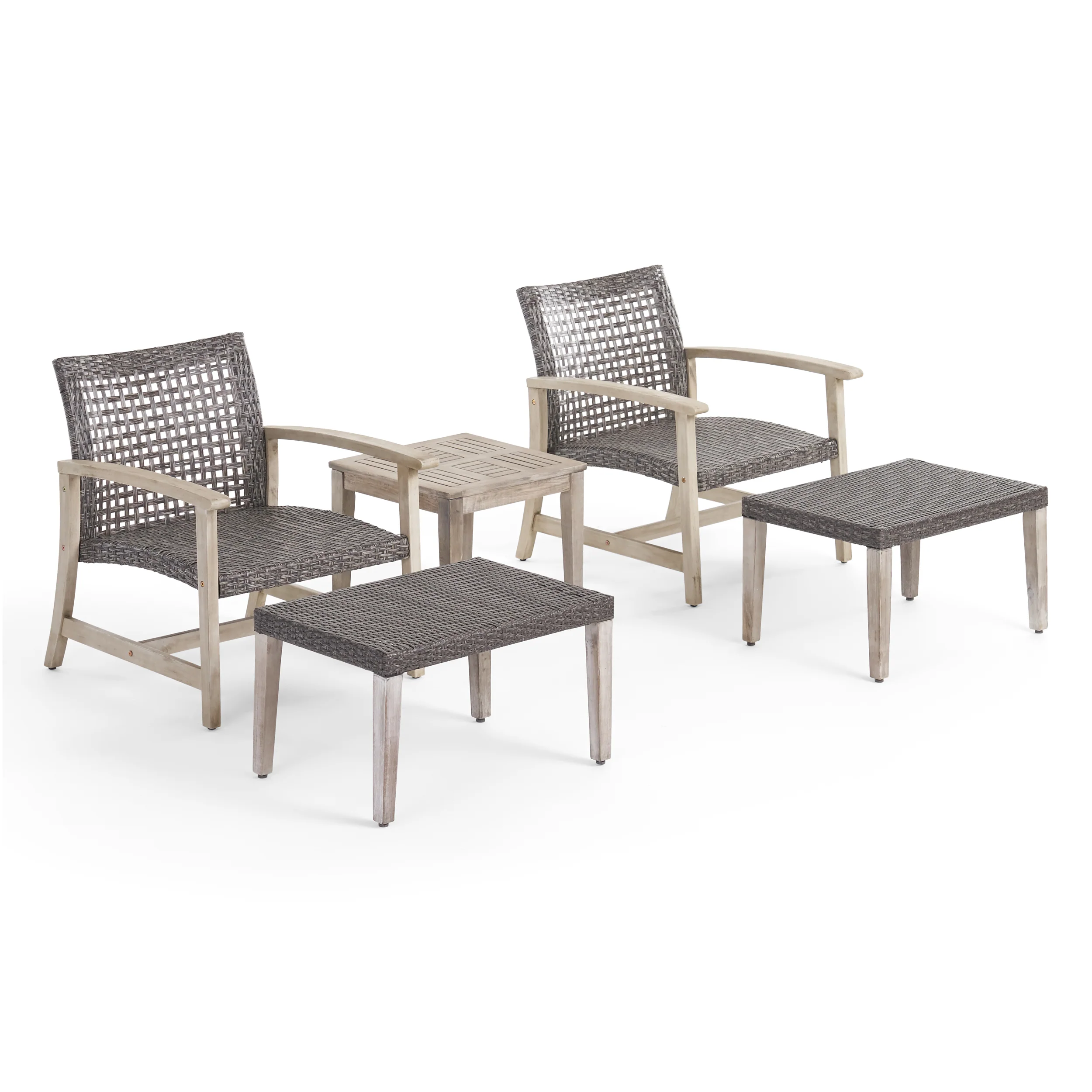 Savannah Outdoor 5 Piece Wood and Wicker Club Chair and Ottoman Set - furnishings
