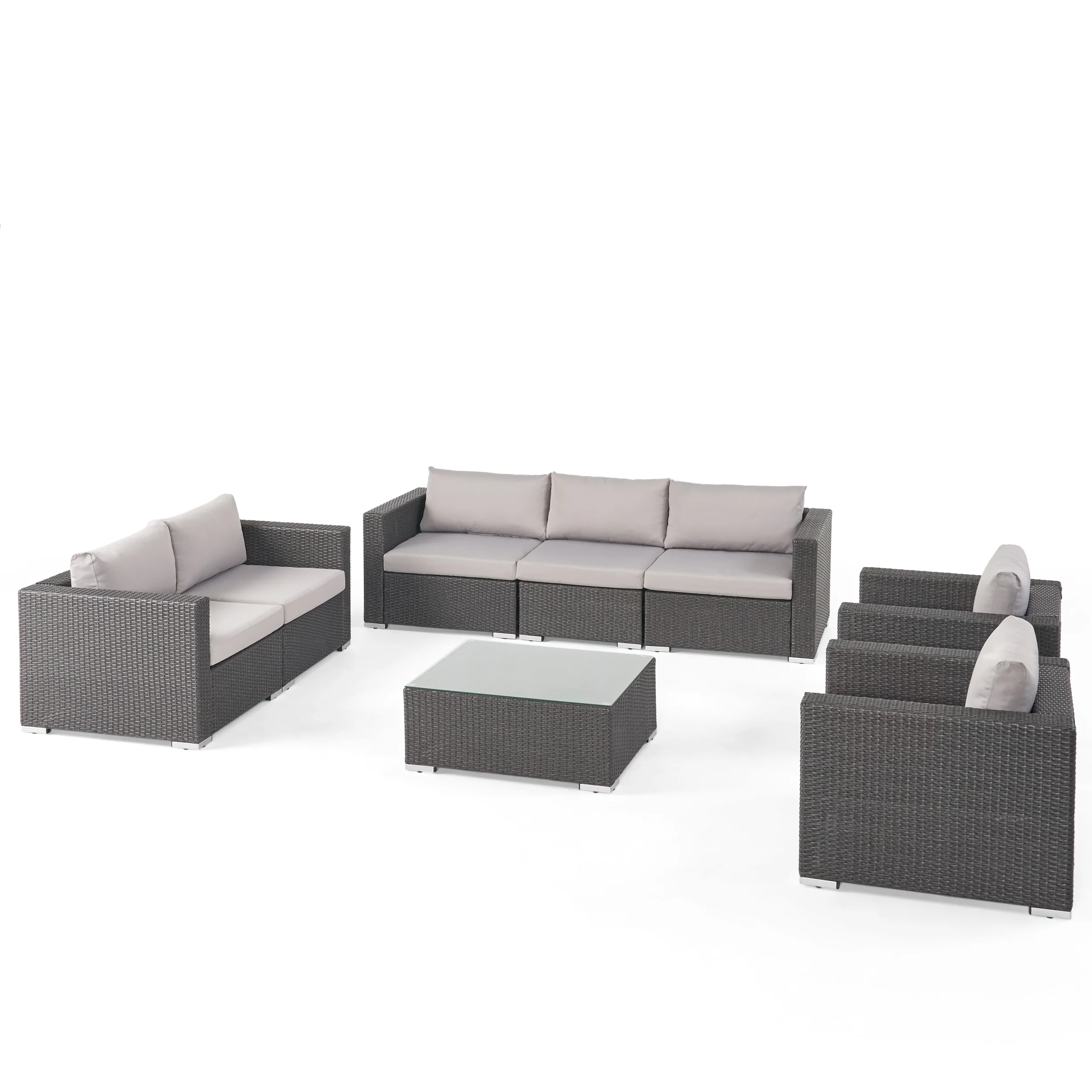 Samuel Outdoor 7 Seater Wicker Sofa Chat Set with Aluminum Frame and Cushions - furnishings