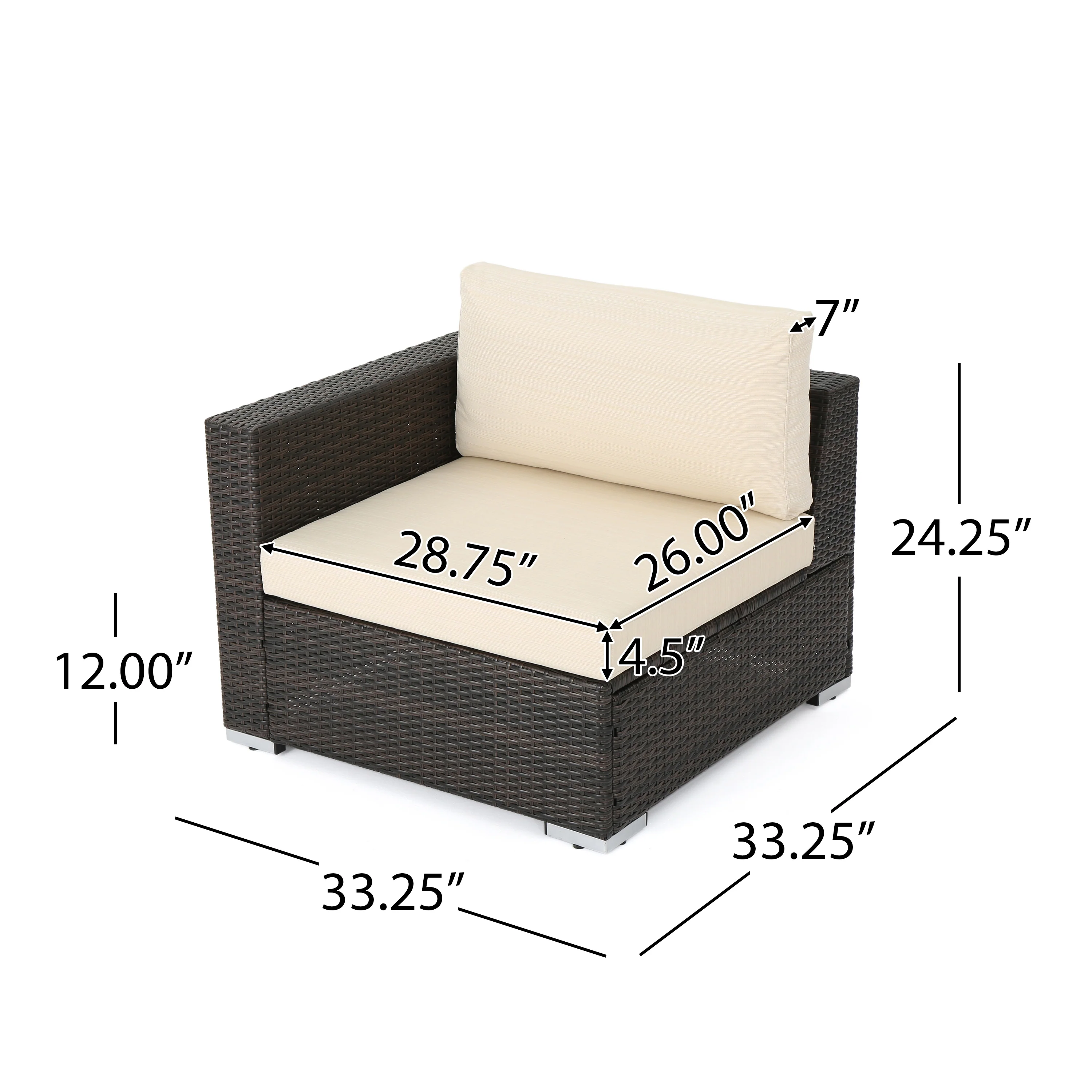 Francisco 7pc Outdoor Brown Wicker Seating Sectional Set w/ Cushions - furnishings